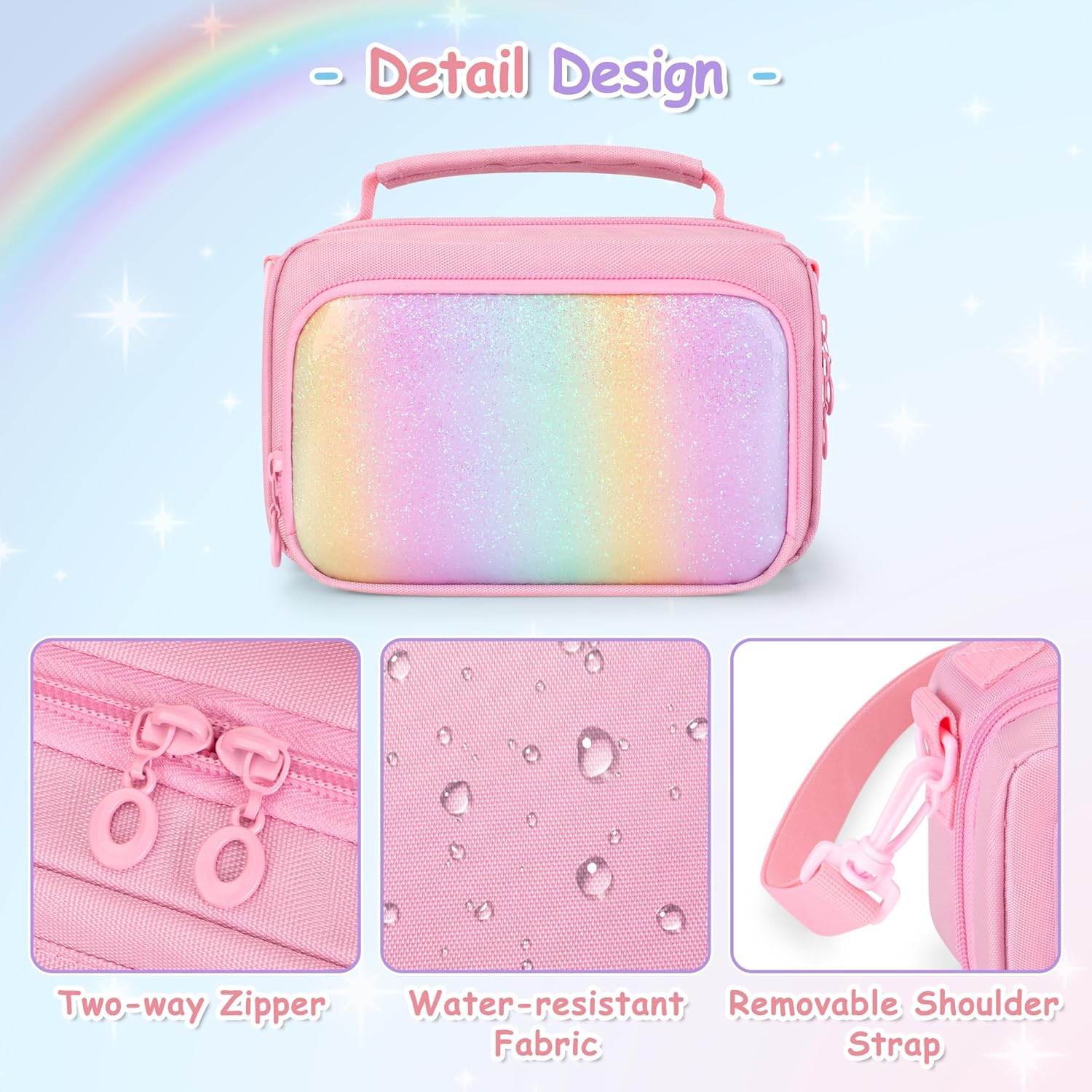 Kids Camera Case Compatible with ESOXOFFOR, Small Children Digital Carrying Bag with Pockets for Accessories, Front Binder Organizer Storage Printer Paper, with Detachable Shoulder Strap, Pink - Image 4