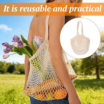 String Bags, 2 Pcs Fruit Net Bag, Vegetable Mesh Bags, Organic Grocery Shopping Bag, Suitable for Carrying Vegetables and Fruit When Travelling (Beige)