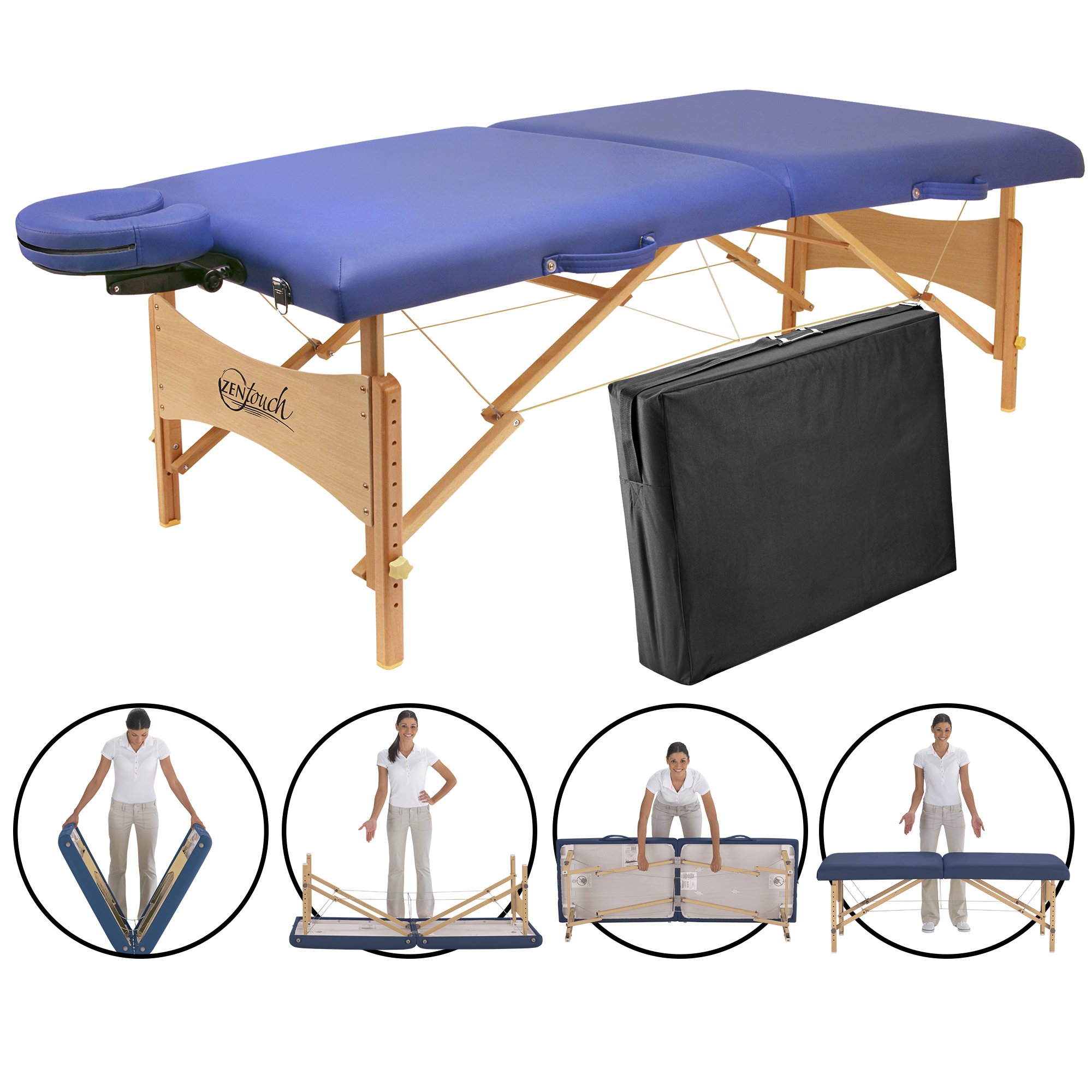 Master Massage Brady Mobil leżak do masażu, leżanka kosmetyczna, łóżko terapeutyczne, składane z oświetleniem nastrojowym, drewno, niebieski, 69 cm