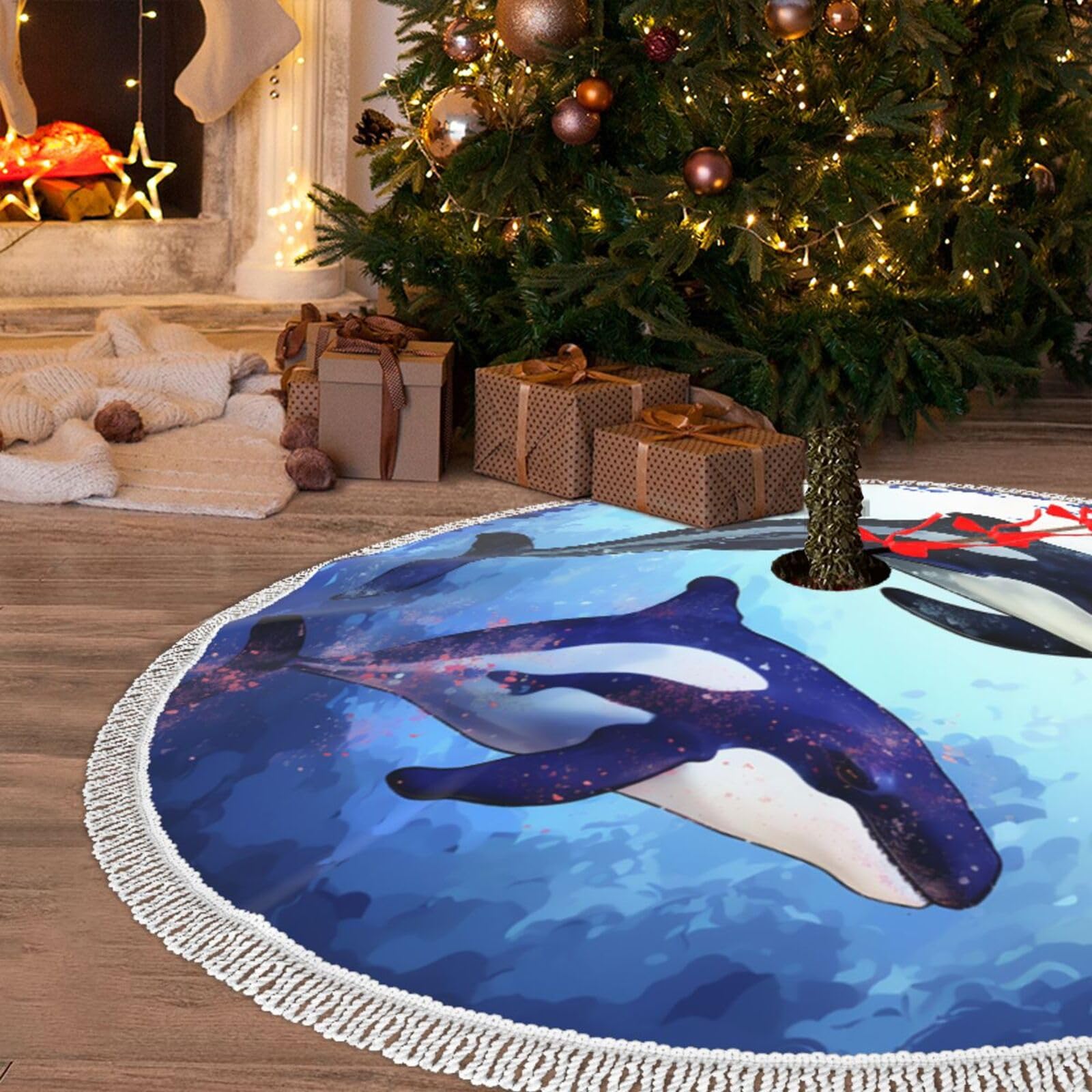 Jupe de sapin de Noël en tissu blanc tapis de fête pour un salon chaleureux