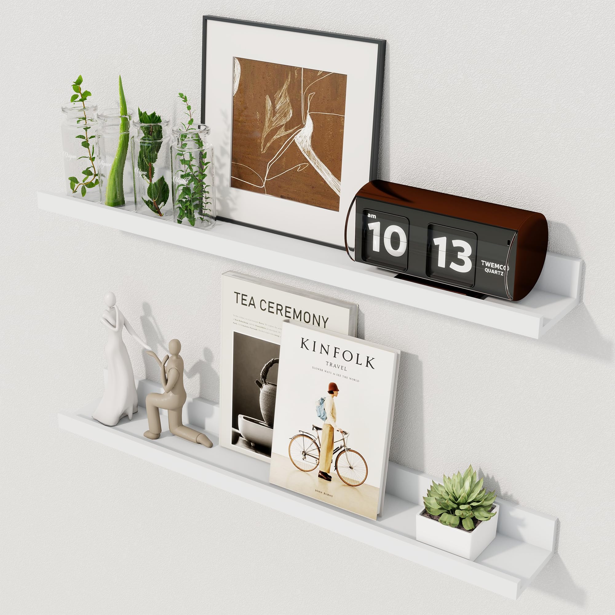Axeman Floating Shelves, White Wall Shelves, Picture Shelf Set of 2, 60cm