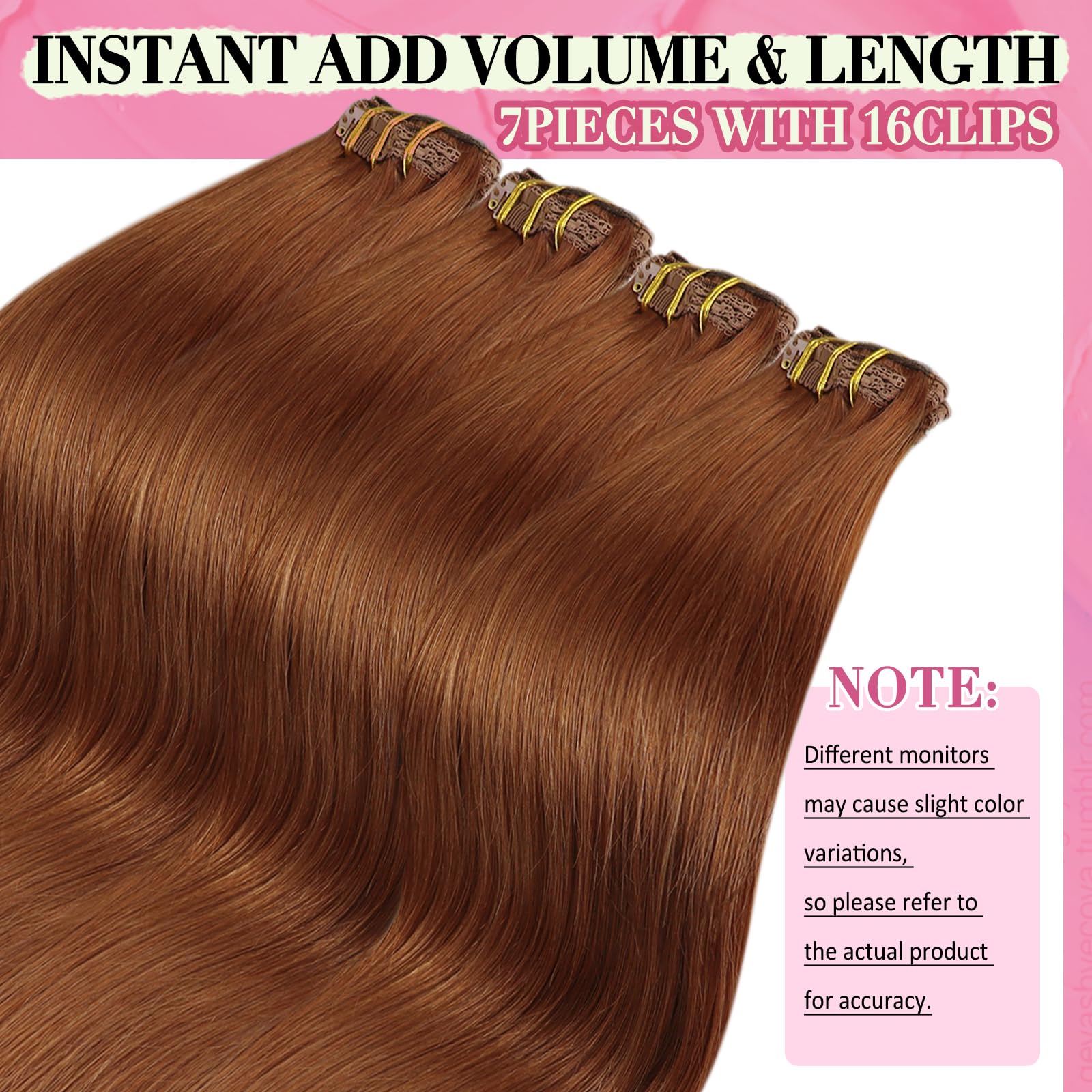 YoungSee Clip in Extensions Echthaar Kupfer,Clip in Extensions Glattes,Clips Hair Extension Menschliches fur Damen,45 cm,120g,7 Stücke,330