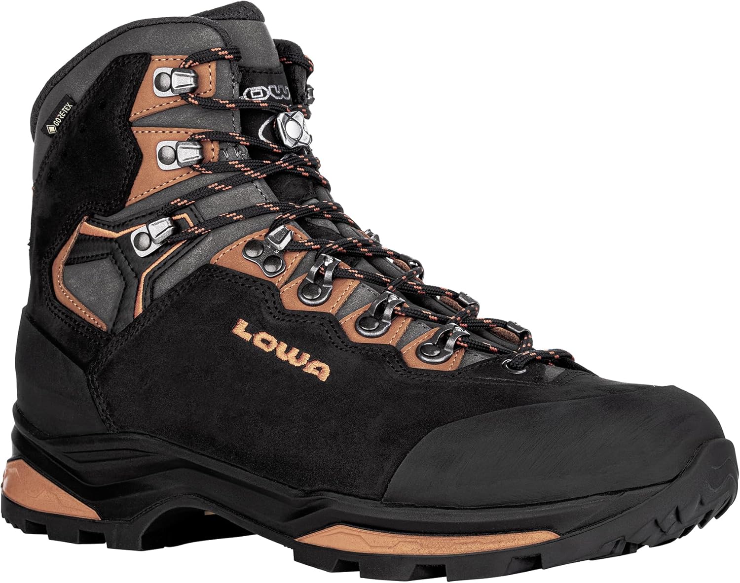 LOWA Men's Camino Evo GTX Backpacking Boots (8.5, Black/Orange, numeric_8_point_5)