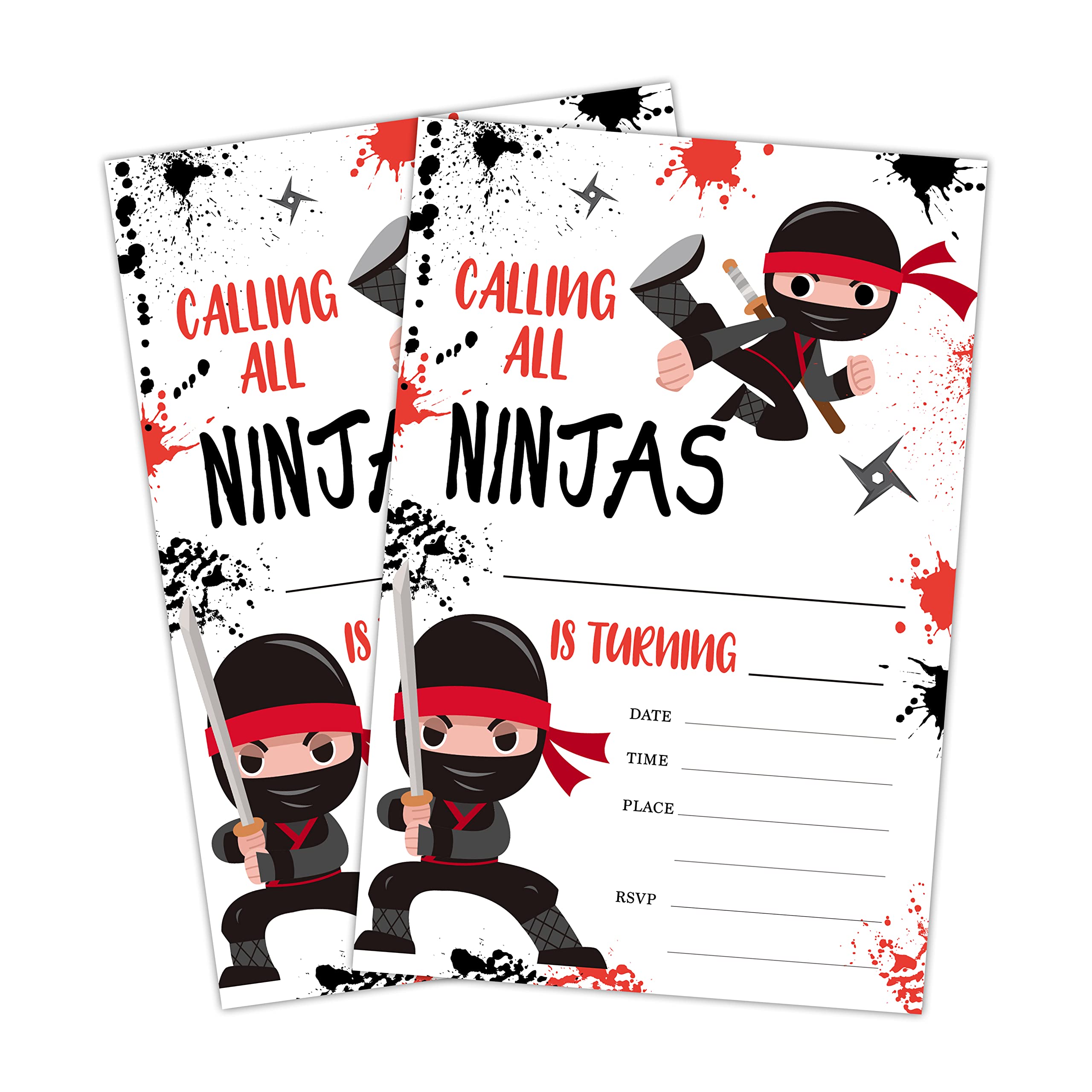 LWBEO 20 Birthday Invitation Cards With Envelopes? Happy Birthday Celebration Invitation for Boys or Girls,Ninja Boys Warrior Party Birthday Party Supplies -A43