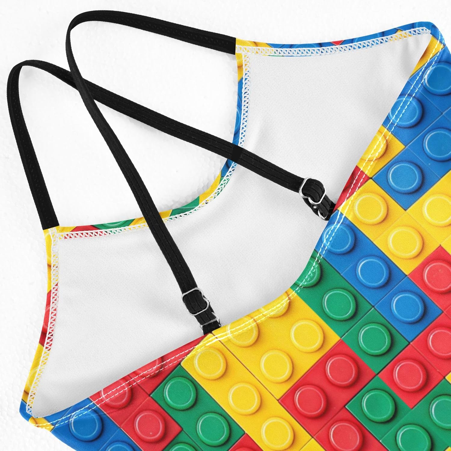 Burbuja Girls Swimsuit Building Blocks Bricks Colorful One Piece Bathing Suit with Adjustable Straps Beach Swimwear 3-10T