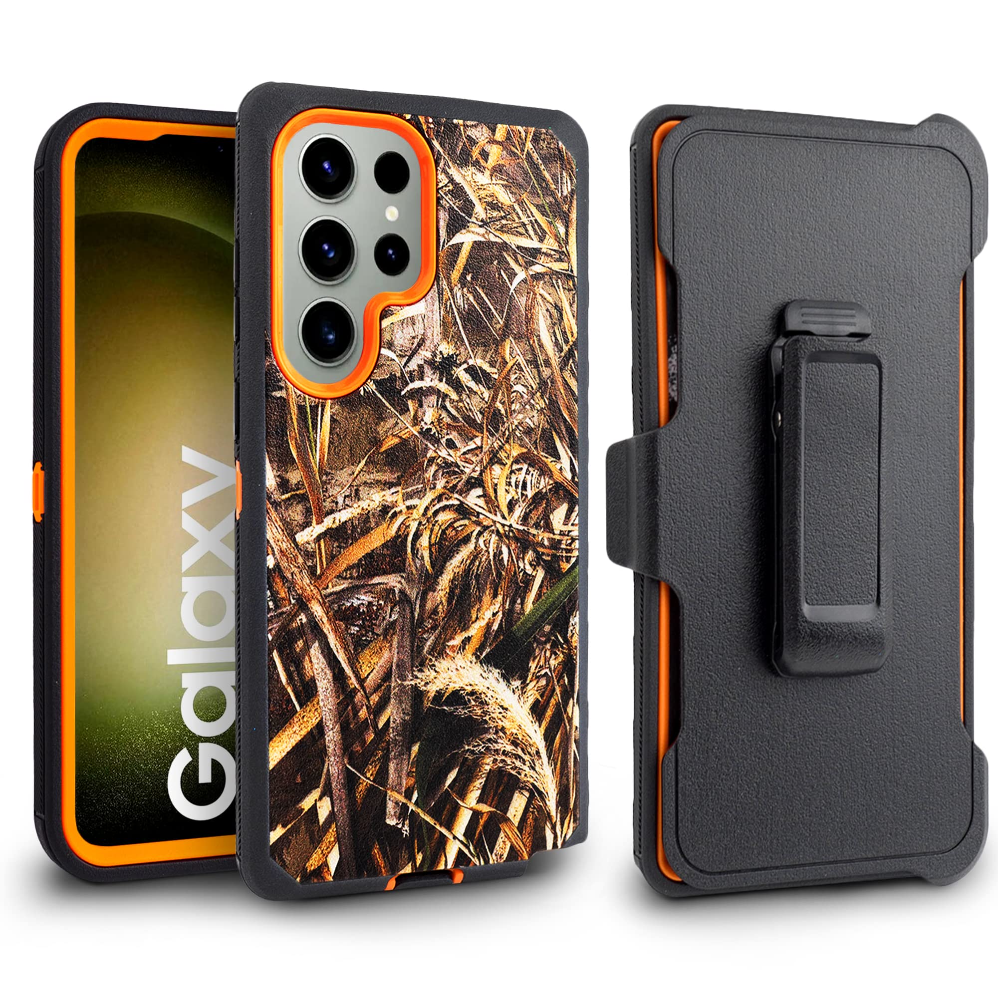 Customerfirst Compatible for Samsung Galaxy S23 Ultra Case, with Belt Clip Holster Heavy Duty Rugged Shockproof Full Body Protection Kickstand Cover with Built in Screen Protector (Camo)
