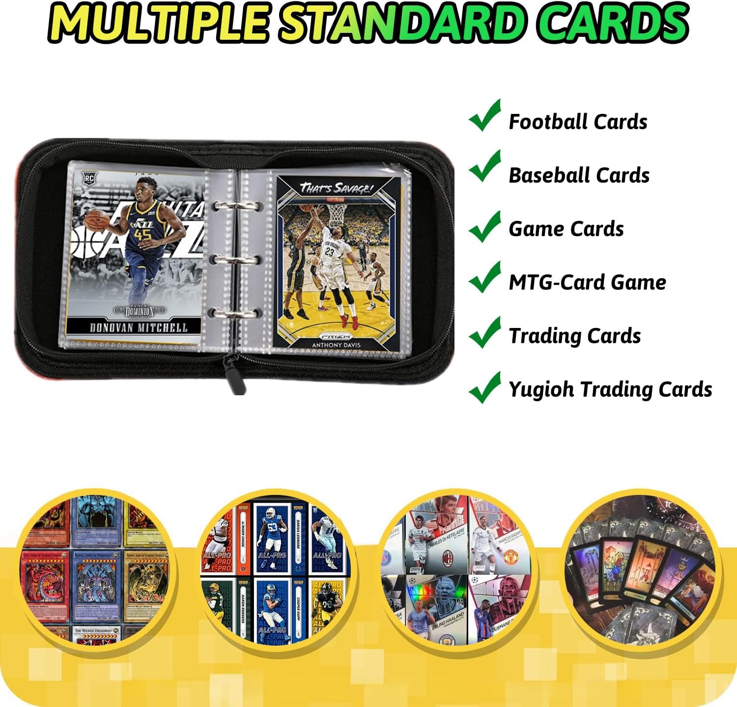 Mini Trading Card Binder for 80+ Cards - Lightweight Portable Top Loading Album with Secure Pockets for TCG, MTG, Baseball, Football, Sports & Game Cards (Black)