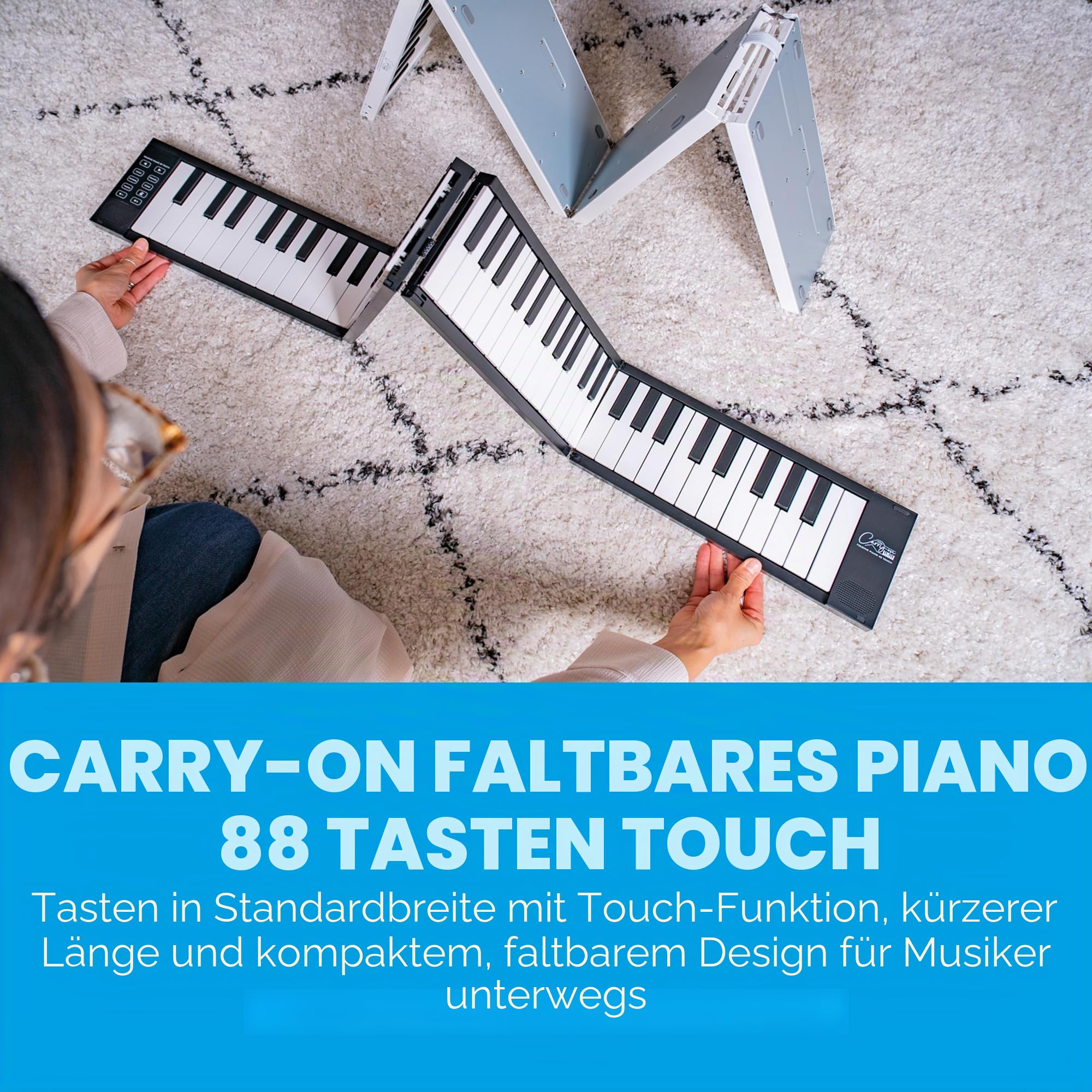 Carry-on FP-88 Touch 88 Tasten berührungsempfindlich Schwarz Tragbares Faltbares Digitalpiano durch USB MIDI Controller mit wiederaufladbarem Akku
