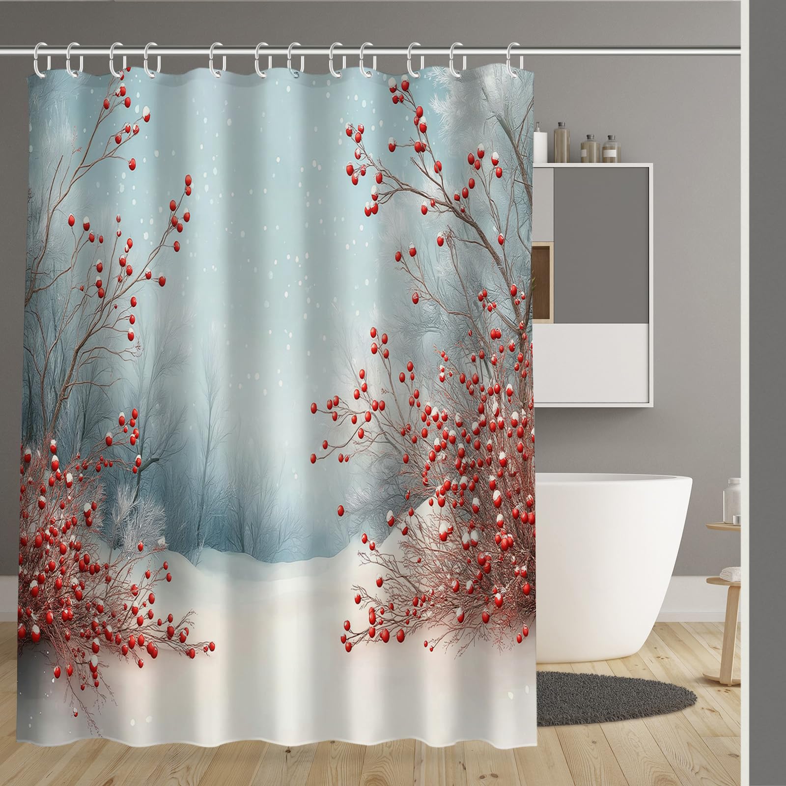 Rideau de douche 180x200cm anti-moisissure en tissu imperméable de Noël avec crochets