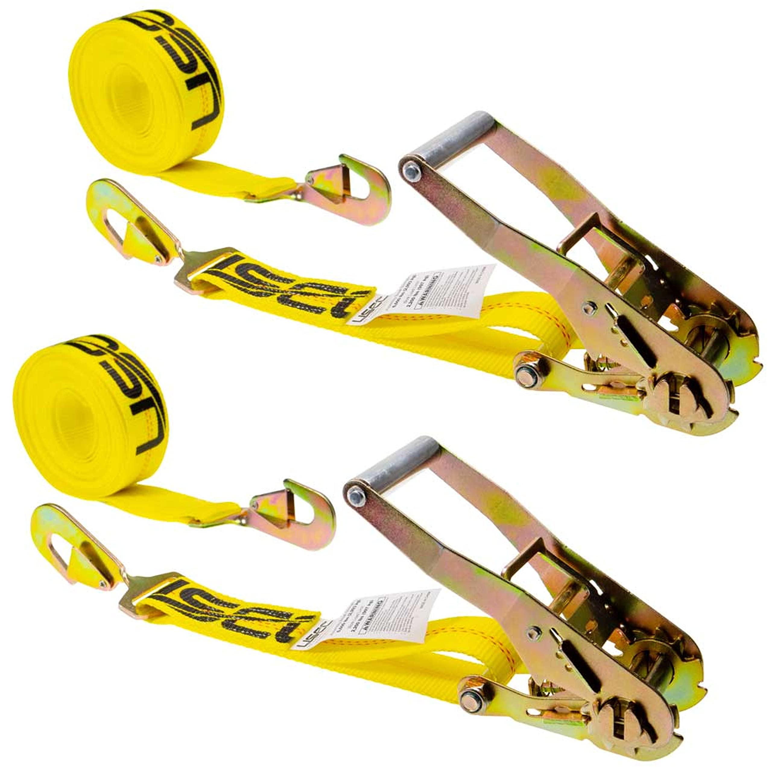US Cargo Control 2 Inch x 20 Foot Car Ratchet Straps with Twisted Snap Hooks (2-Pack), 2,200 lbs. Working Load Limit, Heavy Duty 2 Inch Twisted Snap Hook Ratchet Straps for Flatbed Trailers