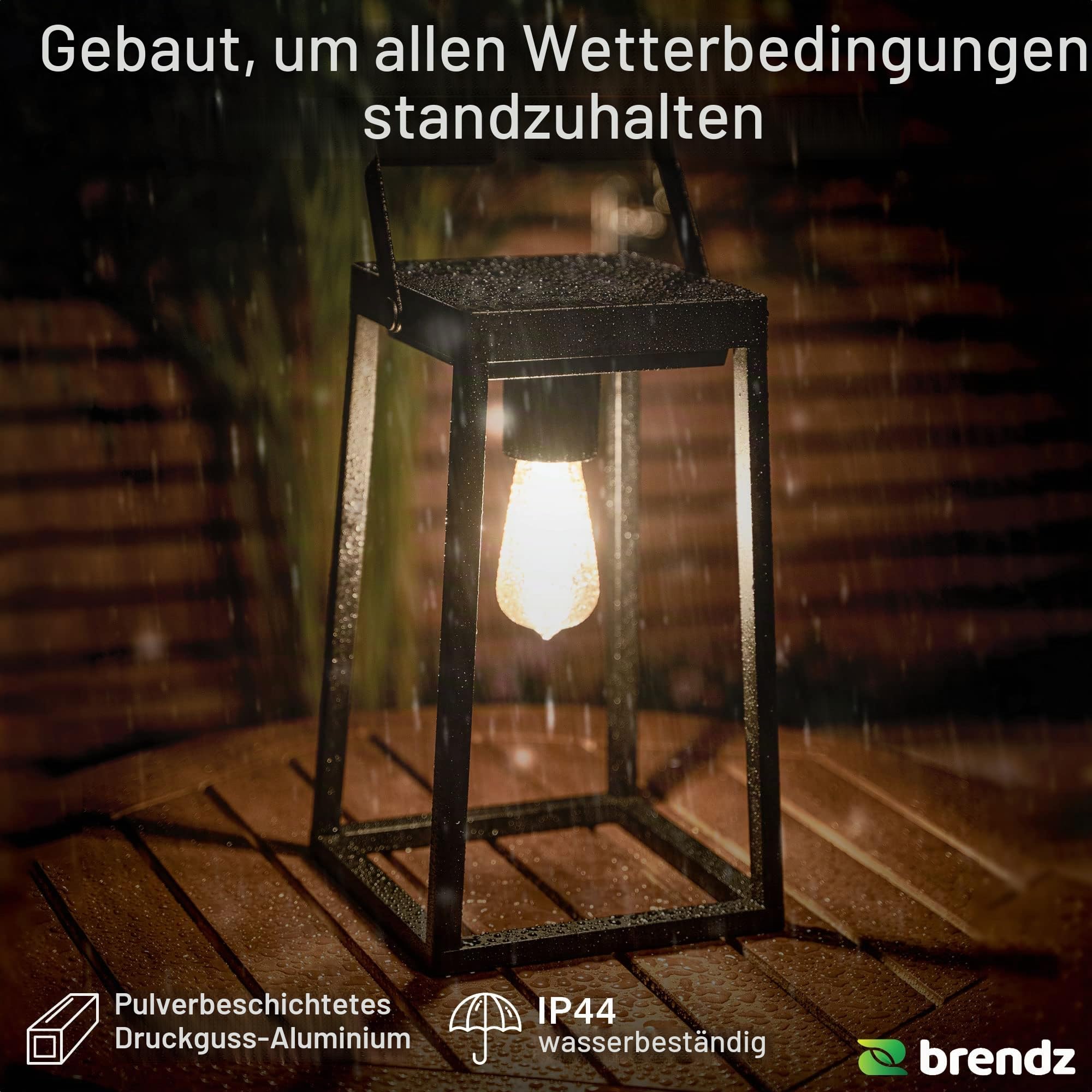 Brendz Tischlampe Solar Outdoor, Solar laterne für Außen IP44, Akku aufladbar über USB-C, Gartendeko mit 3 Lichtmodi, ohne Einschaltautomatik, Laterne Solar Außen Wetterfest, Tampa