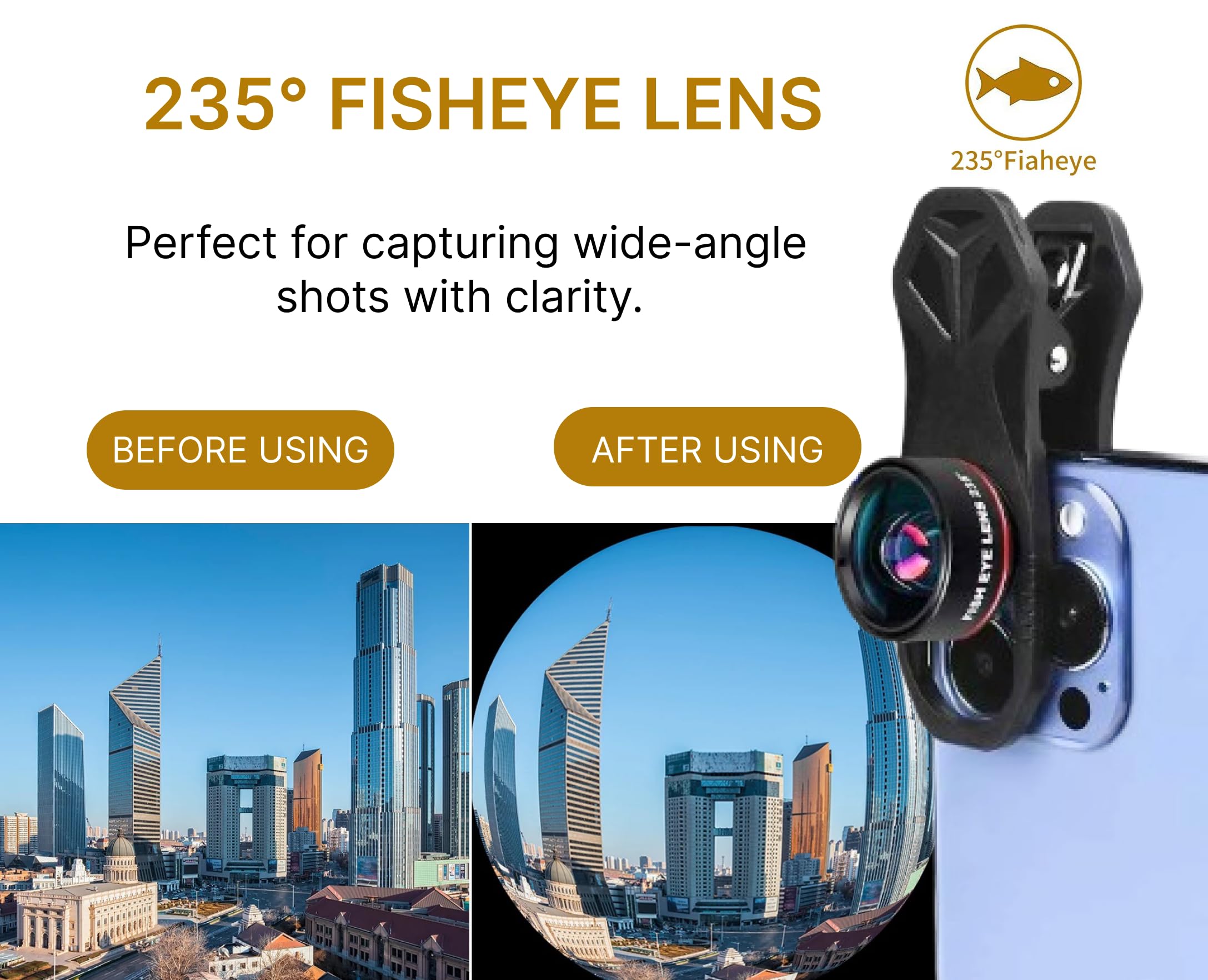 235° Fisheye Phone Camera Lens for iPhones 5,6,7,6 Plus,7 Plus - 0,62? Macro 25x Micro Professional Accessory for Your Phone Camera with a Convenient Clip-on - Photos and Videos in HD Quality