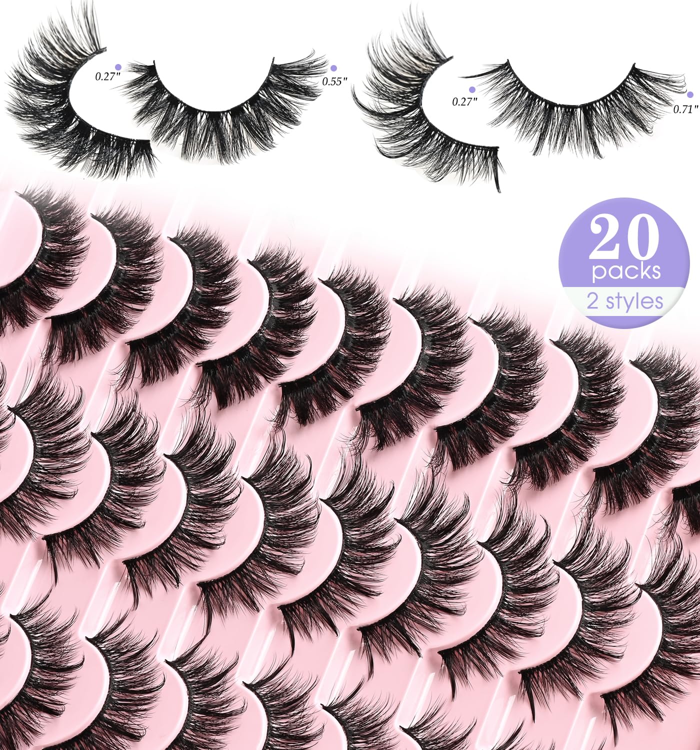 Künstliche Wimpern, natürliche Katzenaugen-Wimpern, weicher Nerzstreifen, natürlicher Look, 2 Stile, gemischt, flauschig, Demi-Wispies, falsche Cateye-Wimpern-Packung, kurz, dick, volles