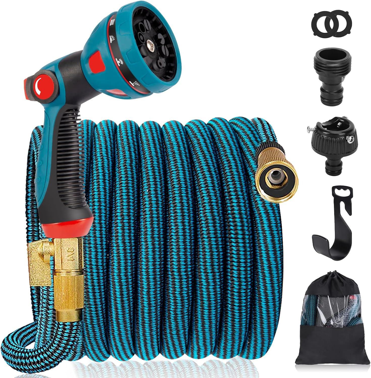 Amazon 散水ホース ホースリール 伸縮 伸びる 超軽量 散水ノズル付 銅制コネクタ 10パターン 5mから15mまで お庭の水やり