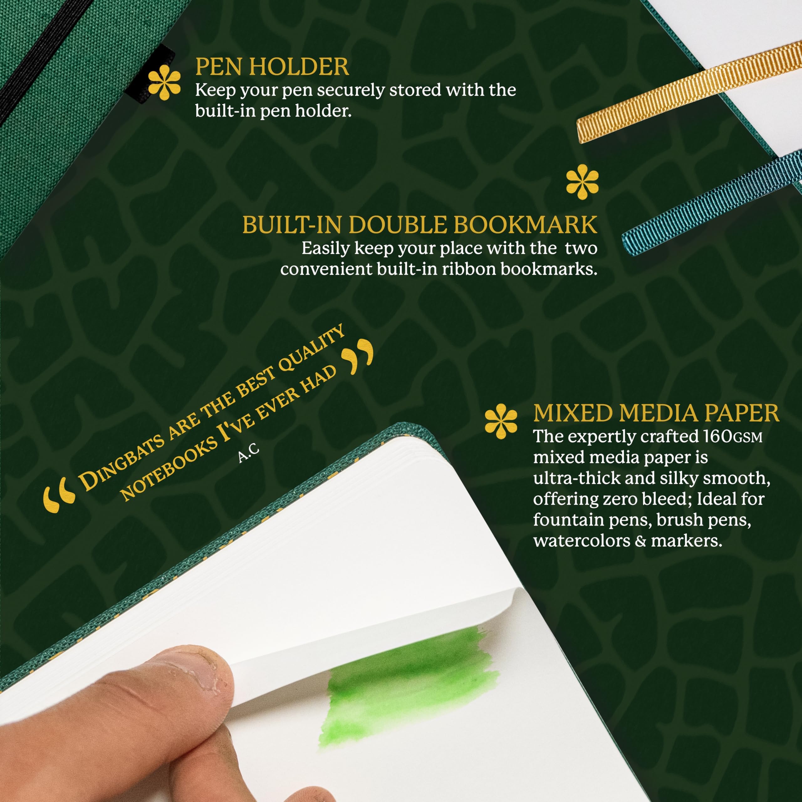 Dingbats* Pro B5 Plain Large Notebook with Gift Box - Textile Cover, Thread-Bound Journal - Pocket, Elastic Closure, Pen Holder, Bookmark