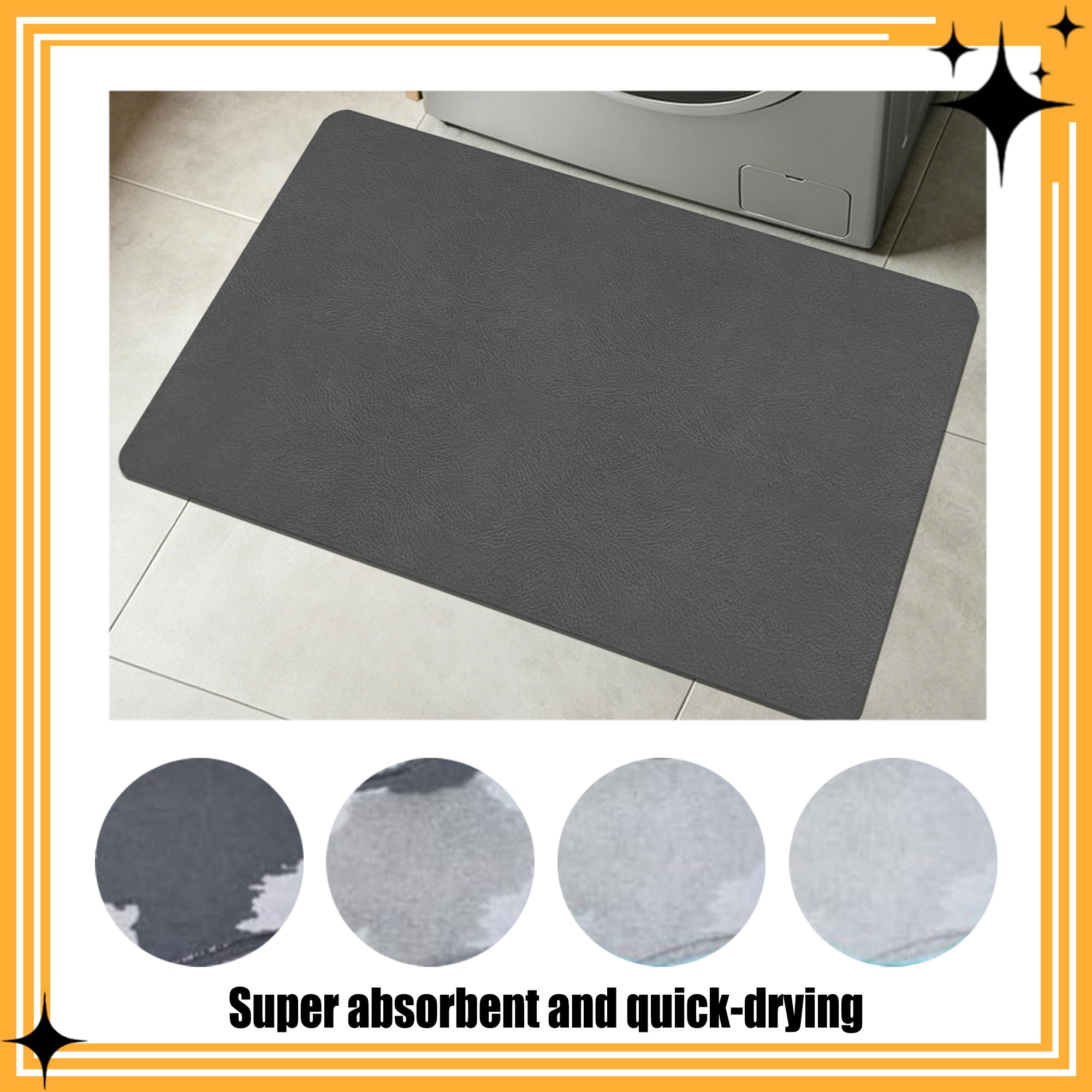 Tappeto Diatomite Bagno Antiscivolo 60 x 60 cm Assorbente Tappetino Bagno Doccia Lavabile Morbido per Pavimento Del Cucina, Piatti, Piante O Animali Domestici, Grigio Scuro