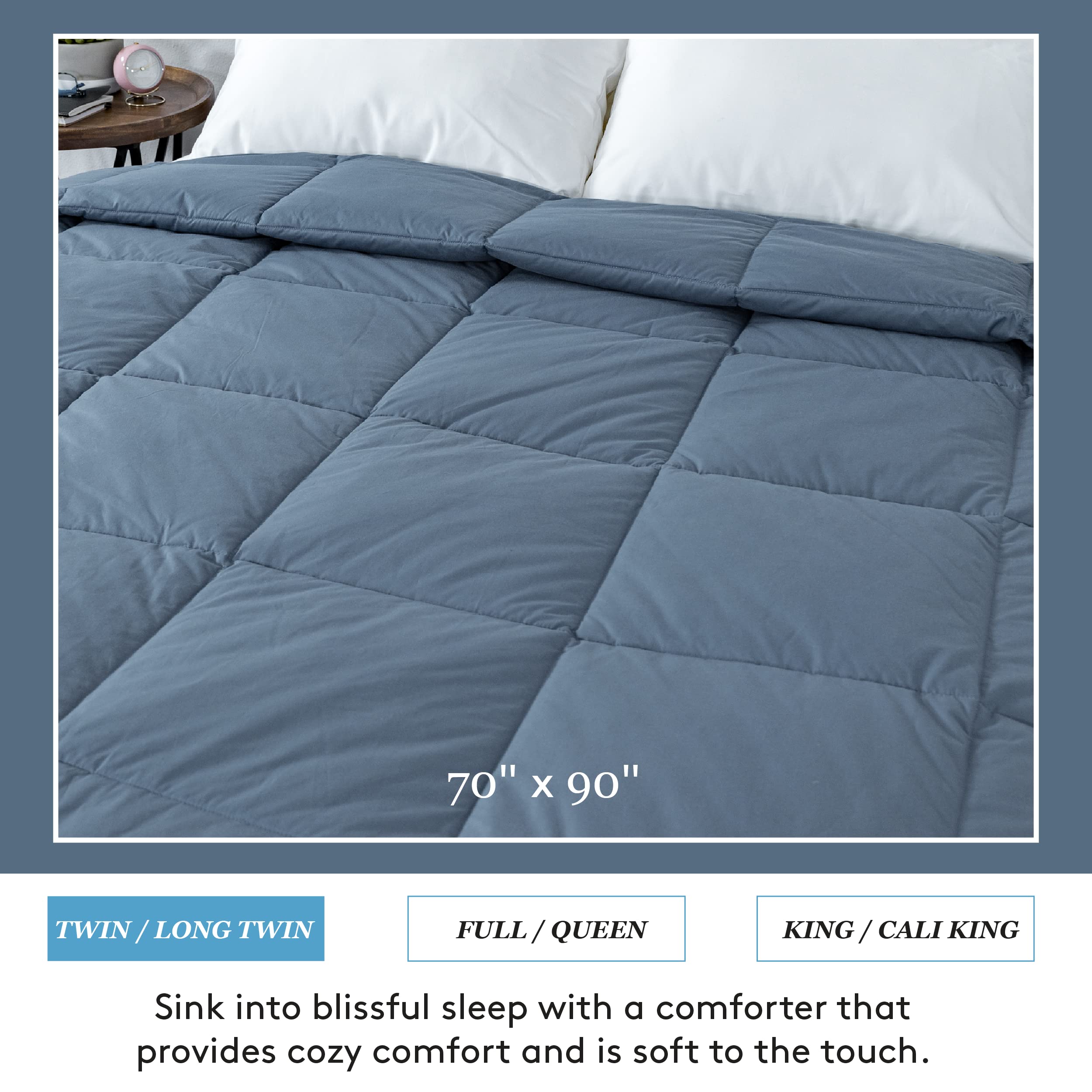 Ameridown Medium Warmth Premier Down Comforter with Sewn in Duvet Corner Loop Attachments, Twin/Long Twin Size Bed, Denim