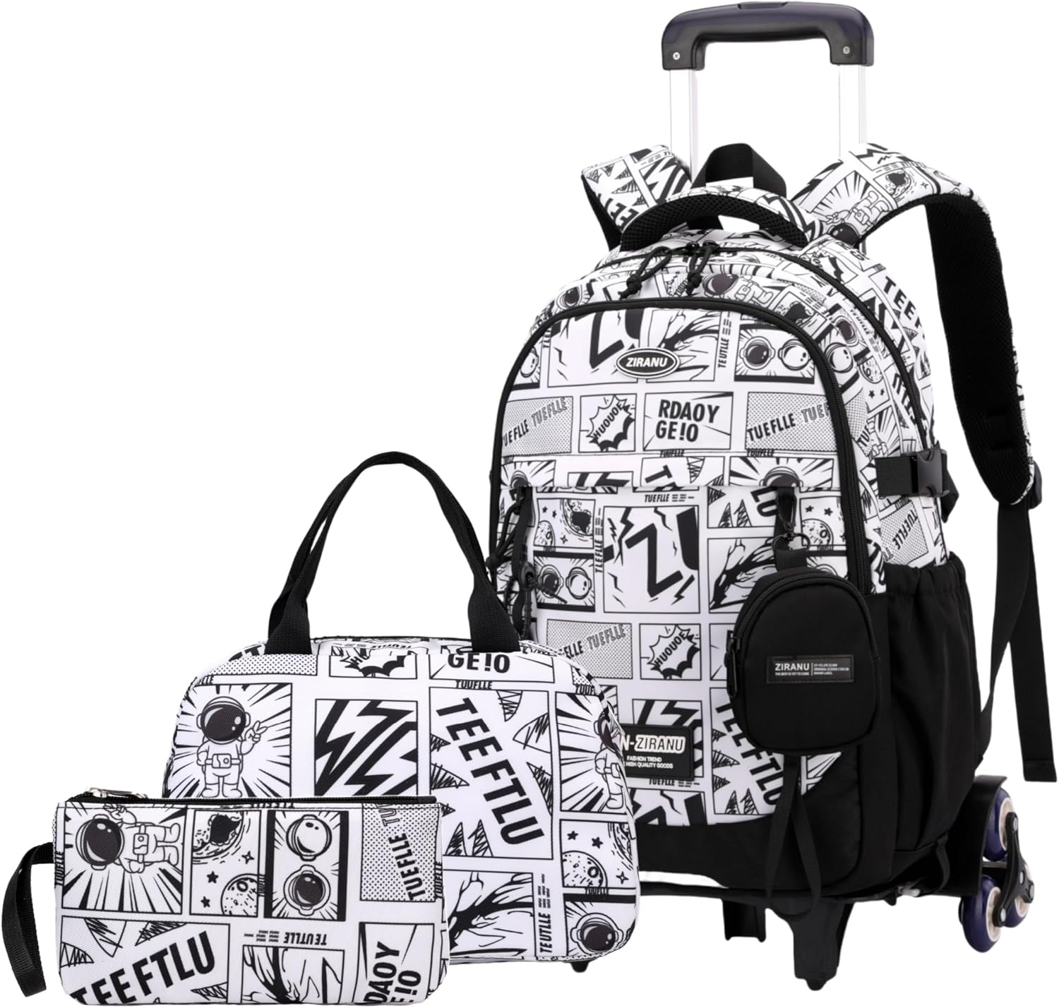 ZHANAO Boys Rolling Backpack Classic Trolley Bookbags for Kids Multiple Pockets Backpack with Wheels Schoolbag for Students