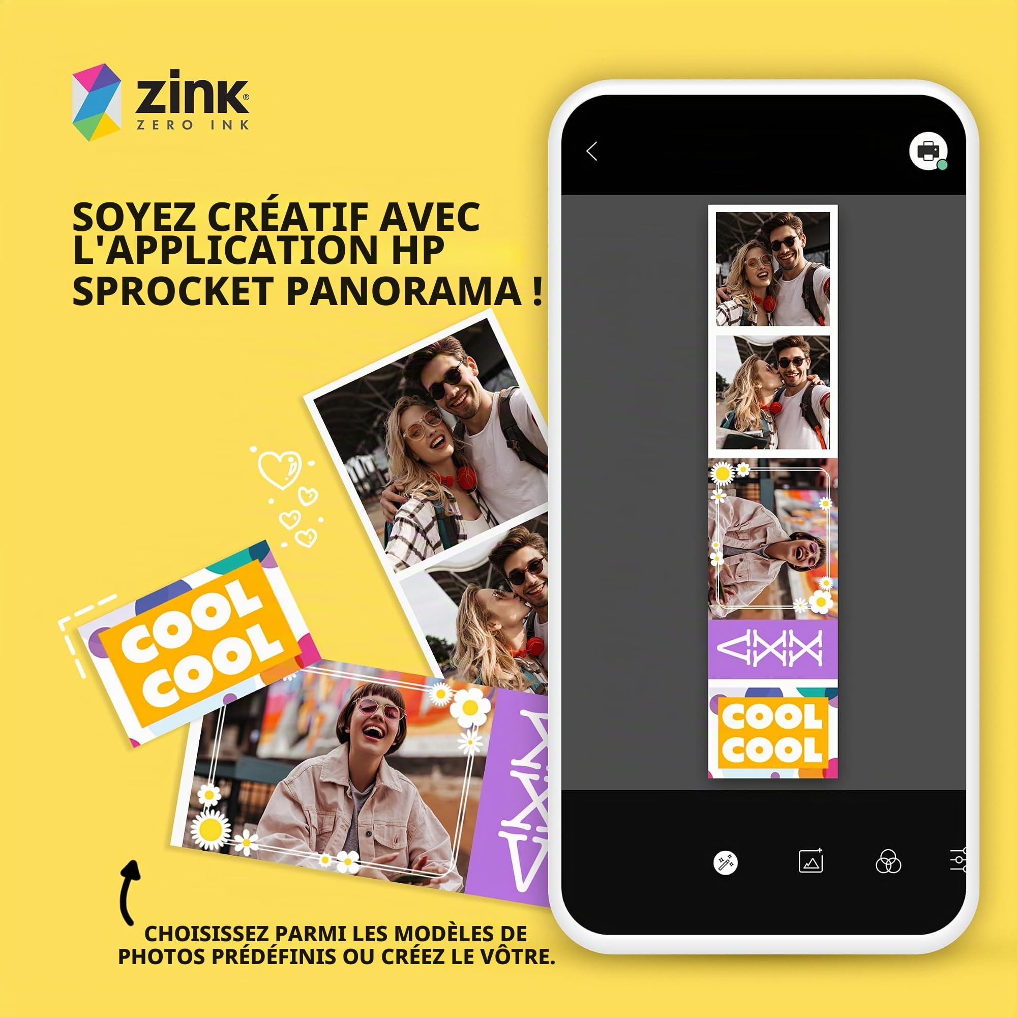 HP Sprocket Panorama Rouleau de Papier Zink Zero-Ink Autocollant 16,4 pi (5 mètres), Résistant aux bavures, Photos instantanées ou étiquettes aux Couleurs éclatantes.