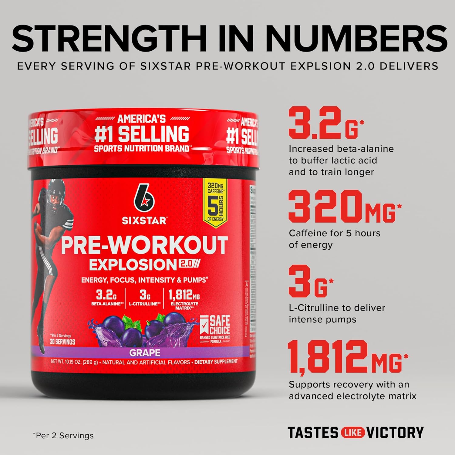 Six Star Pre-Workout Explosion, Grape (30 Servings) - Preworkout Energy Powder Supplement for Men & Women - Workout Drink Mix with L-Tyrosine & Beta Alanine - Sports Nutrition Products - Image 2