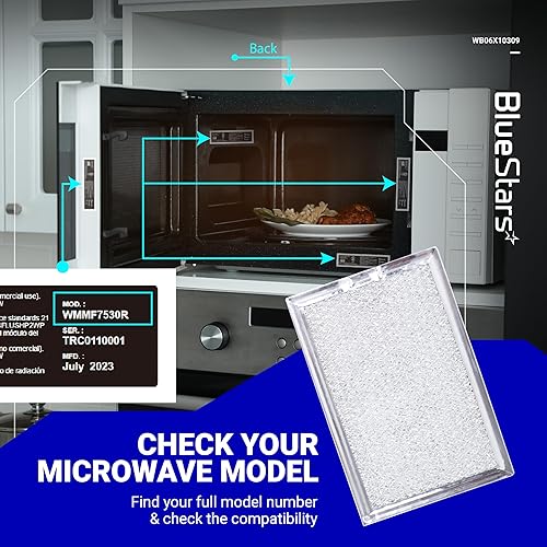 Miniatura 6 de BlueStars Filtro de grasa para microondas ultra duradero WB06X10309 WB06X10359 ME17R7021ES AA de repuesto 7.64 x 5.12 pulgadas Para microondas G.E