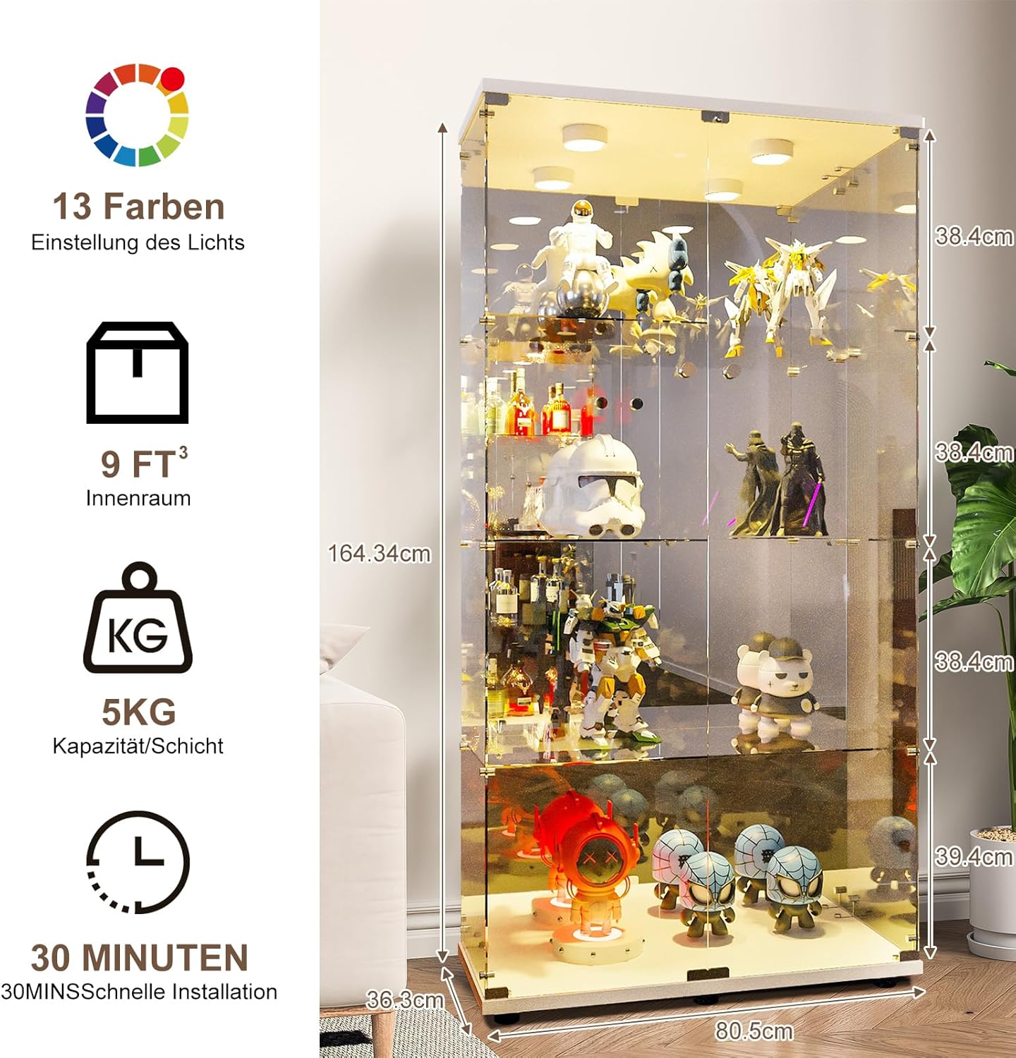 Vitrina de Cristal Templado Vertical Luz Led