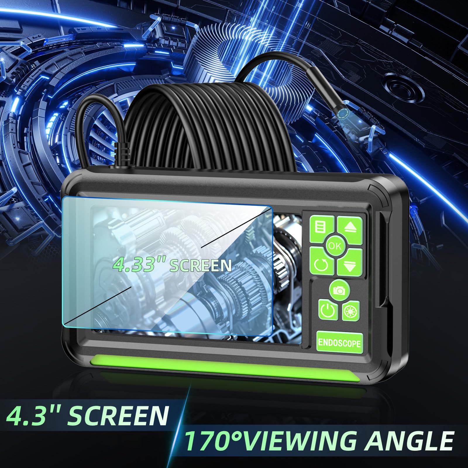 Endoscopique Caméra d'inspection, Caméra Endoscopique avec Prises de Vue Photo et vidéo, Écran IPS 4,3", Câble Semi-Rigide 5m, Zoom 4X, Caméra Serpent 1080P pour Inspection Automobile, Plomberie - 5