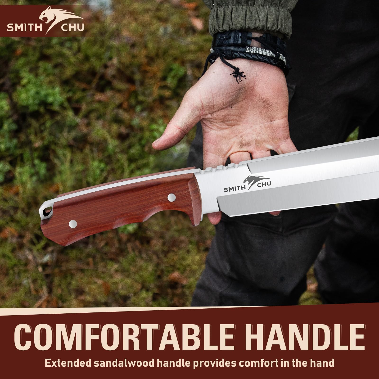 SMITH CHU couteau Tanto pour le jardin, couteaux de brousse tranchant pour la forêt, couteau d'extérieur Full Tang avec gaine, cadeaux pour hommes