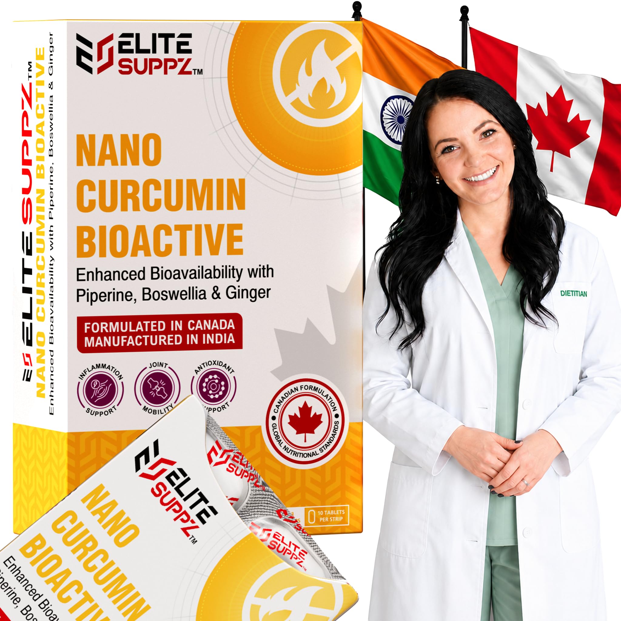 nano curcumin bioactive 30 tablets | curcumin extract 500mg with piperine, boswellia & ginger | enhanced bioavailability formula | joint mobility, antioxidant & inflammation support , 3 strips 10 tablets per strip