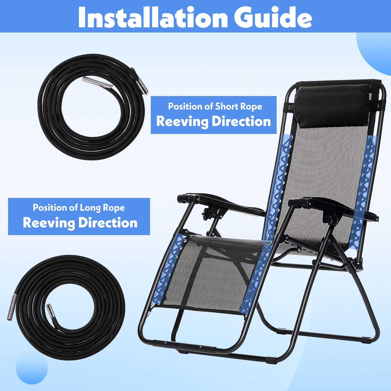 4 cavi di ricambio per sedia a gravità, corde elastiche universali di riparazione in nylon elasticizzato, per patio, sedie reclinabili, sedie da spiaggia, lounge, sedie da esterno
