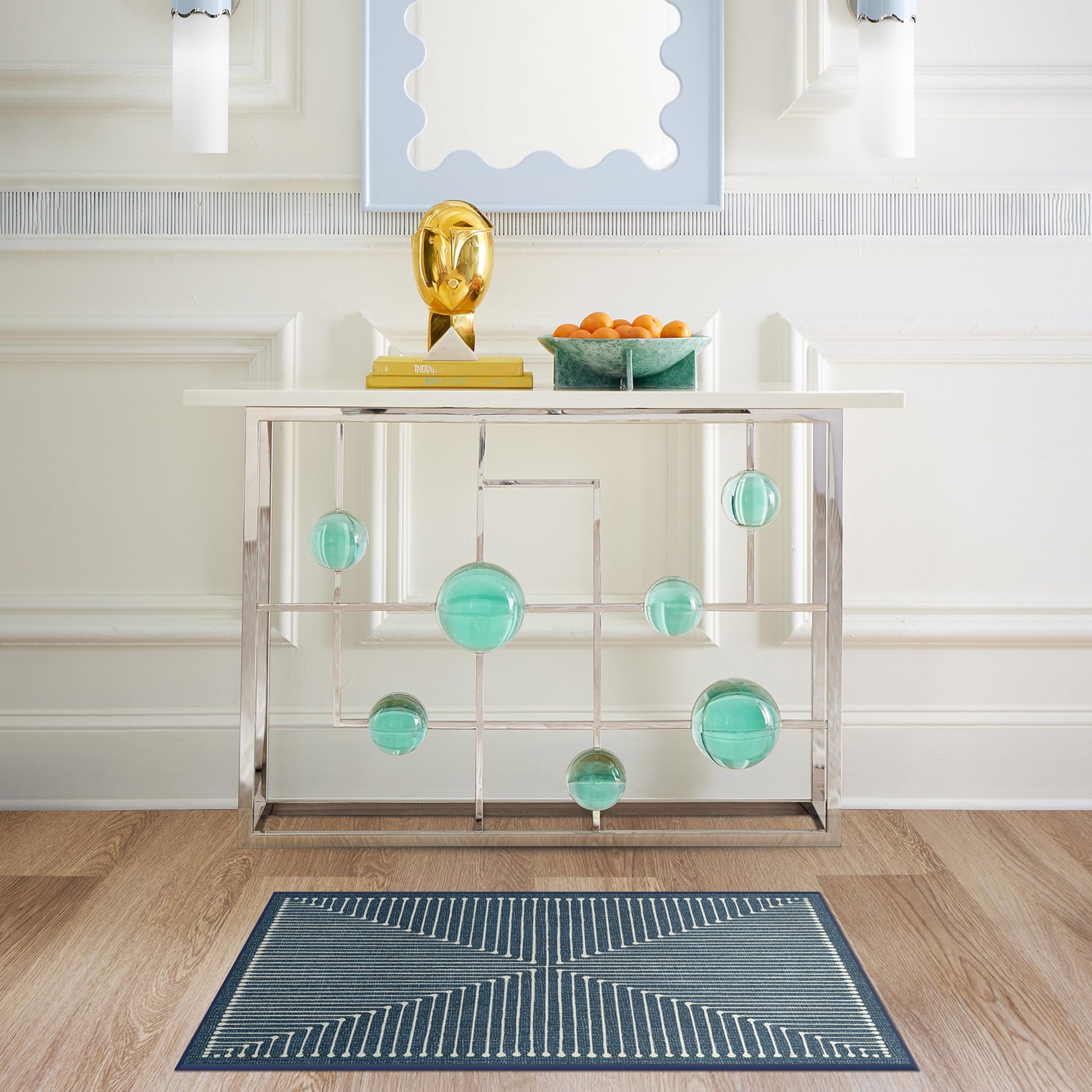 RUGGABLE x Jonathan Adler Machine Washable Modern Area Rug – Inkdrop Lapis Blue 2x3, Stain-Resistant, Non-Slip with Cushioned Pad – Small Rugs for Living Room, Bedroom, Hallway, Entryway & Bathroom