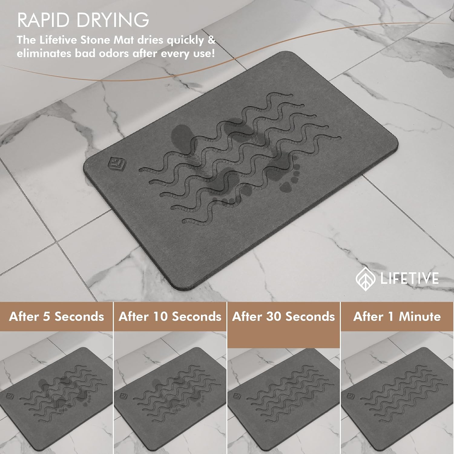 Luxury Stone Bath Mat — Diatomaceous Earth Shower Mat — Instant Absorbent Surface — Eco-Friendly & Modern (Water Slate)