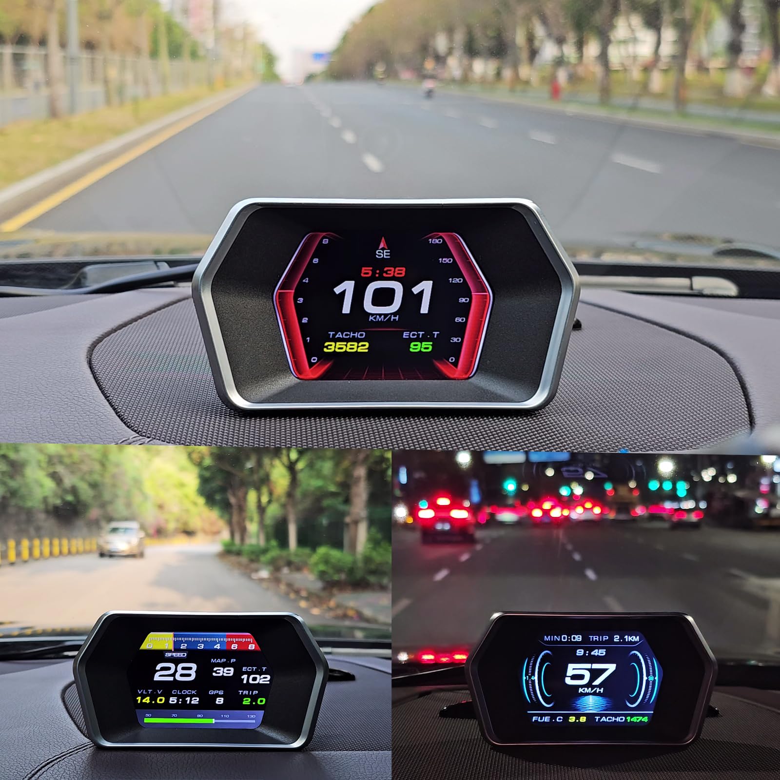 Heads up Display P17, Auto Smart Obd2 Gauge Display, Tachimetro GPS con velocità del veicolo, RPM, consumo di carburante Tensione Multi Data Strumento intelligente per tutte le auto