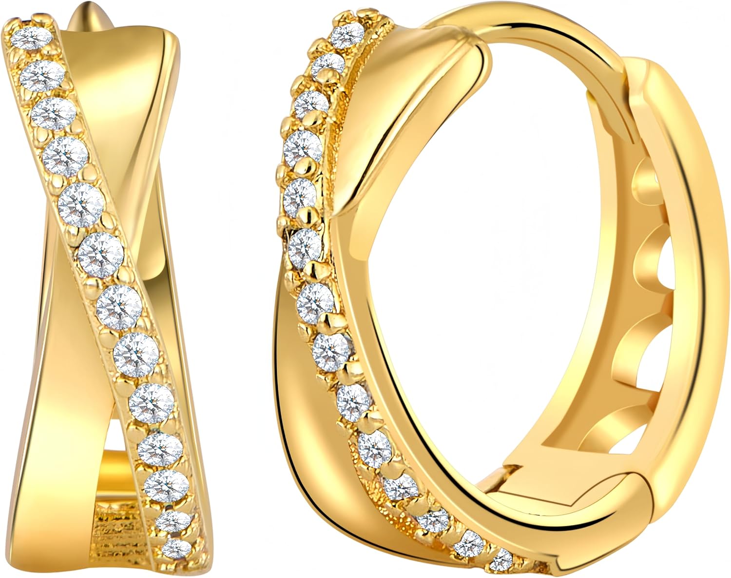 Dainty Gold Hoop Earrings for Women 14K Gold/Silver Plated Small Cubic Zirconia Huggie Hoop Earring X-shaped Earring