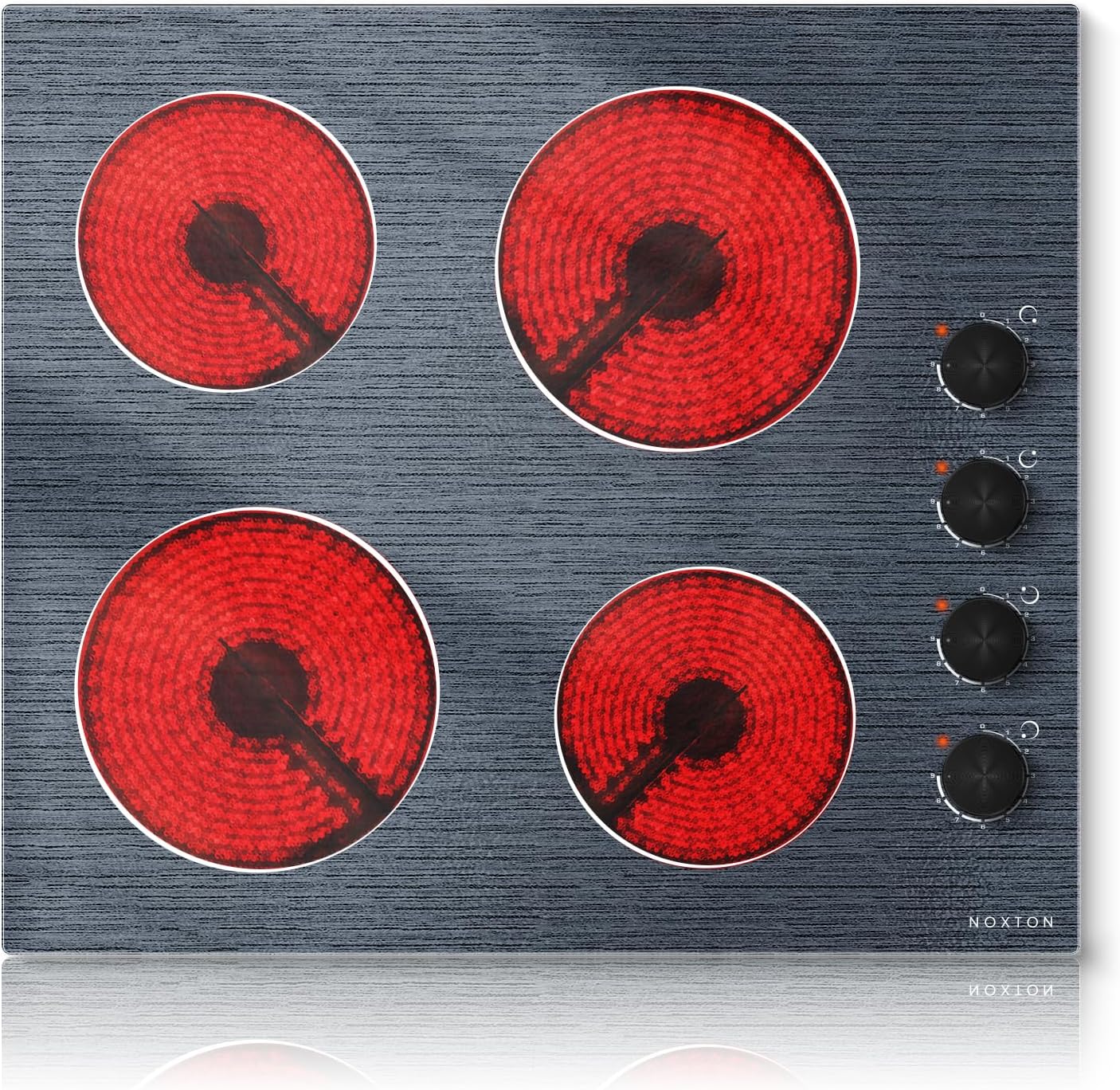 płyta szklano-ceramiczna 4 płyty ze sterowaniem pokrętłem, płyta elektryczna do zabudowy 60 cm, płyta ceramiczna 4 strefy z 9 poziomami mocy, 6000 W, 220 V-240 V, bez wtyczki