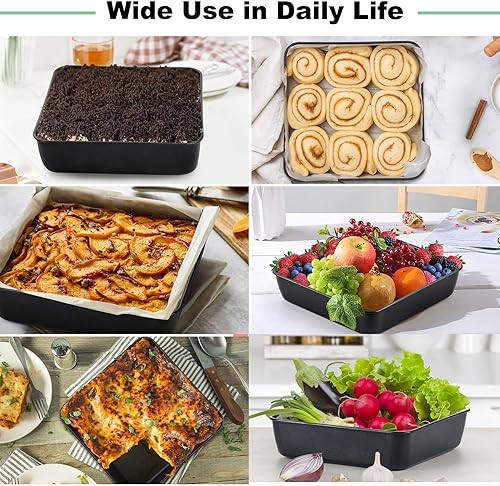 Miniatura 6 de TeamFar Sartén cuadrada para hornear, 8 pulgadas con revestimiento cuadrado para tartas y brownies, con núcleo de acero inoxidable y revestimiento