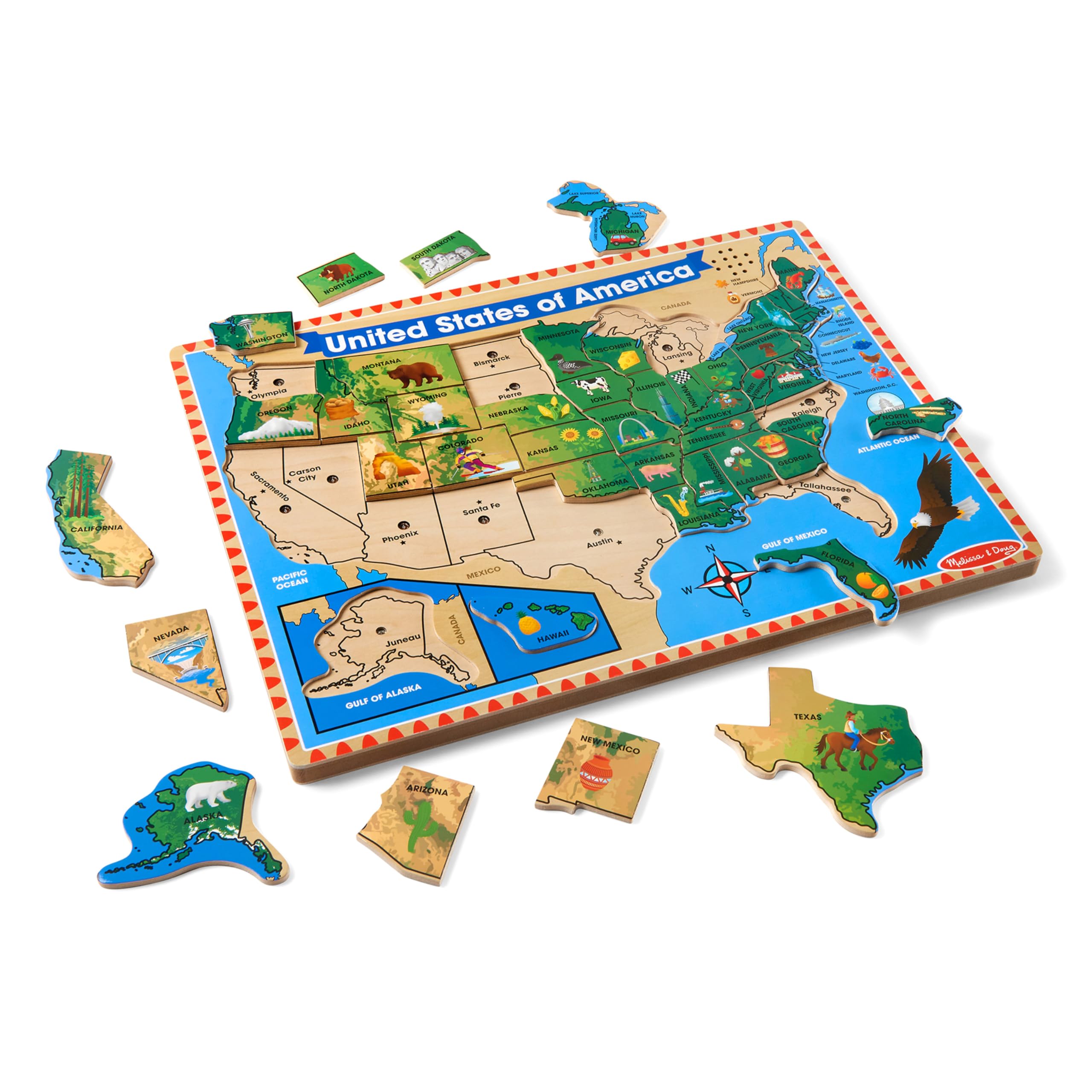 Melissa & Doug USA Map Sound Puzzle - Wooden Puzzle With Sound Effects (40 pcs) - Image 4