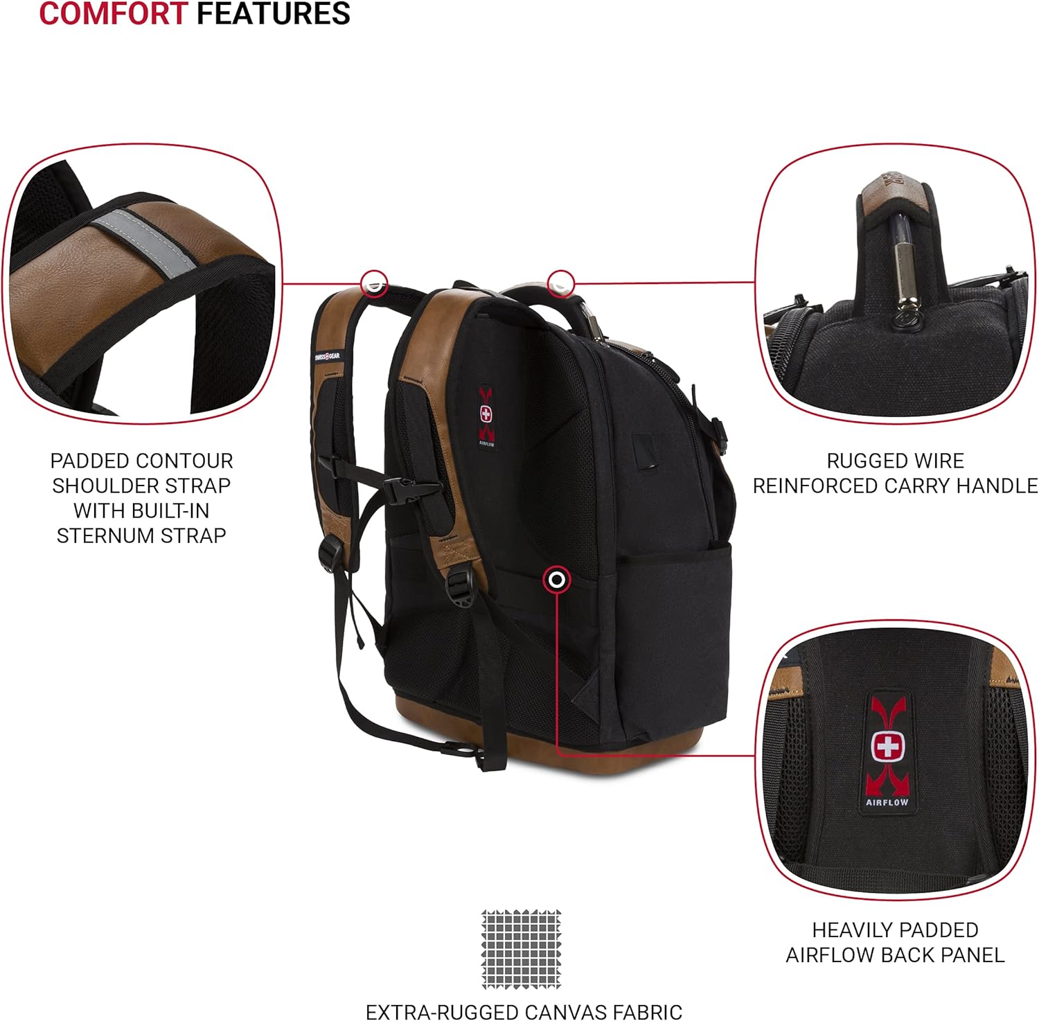 SwissGear Tool Bag Backpack, Fits Up to 17-Inch Laptop, Work Pack PRO, Black/Brown Canvas