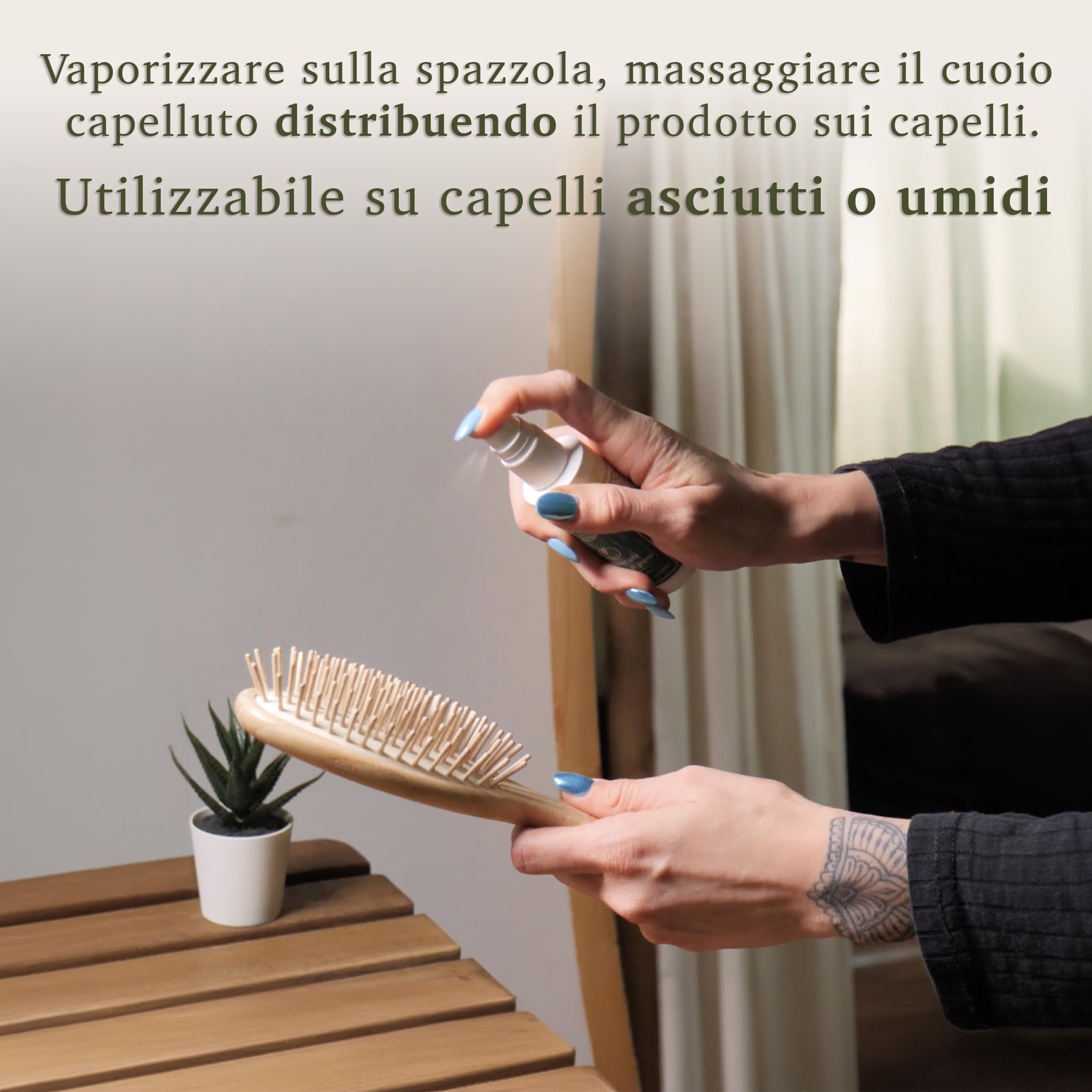 ONWOOD Cepillo de madera para el cabello con loción de proteínas de trigo para masaje de cuero cabelludo – Fortalece el cabello y contrasta la caída – Cepillo grande fabricado en Italia