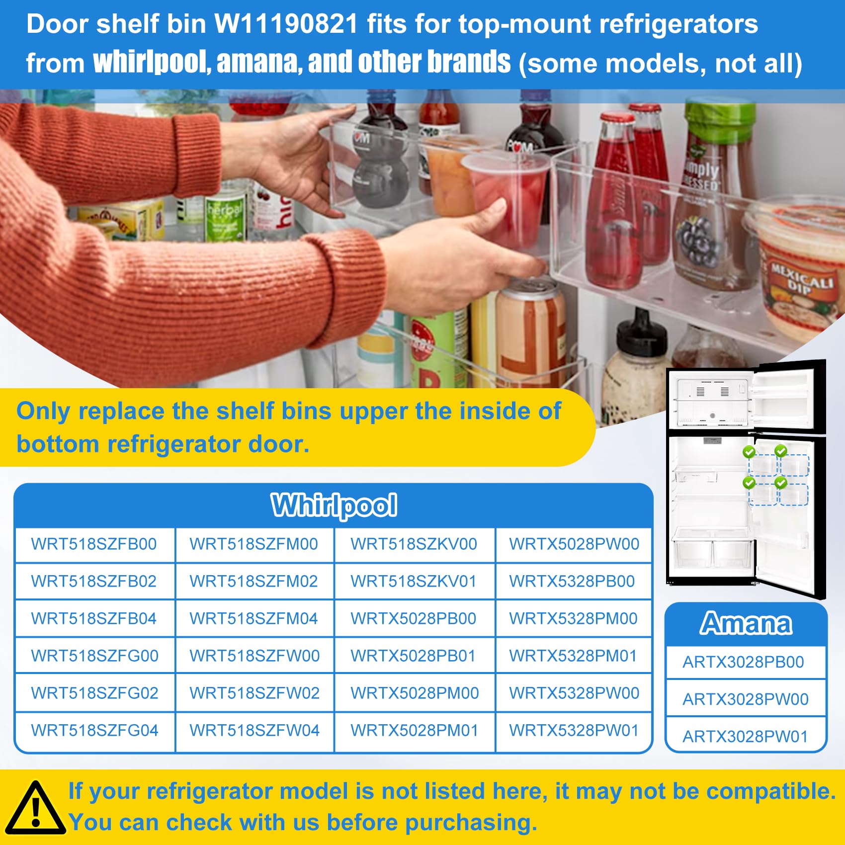 Amazon.com: W11190821, W10805889 Door Shelf Bin Compatible with