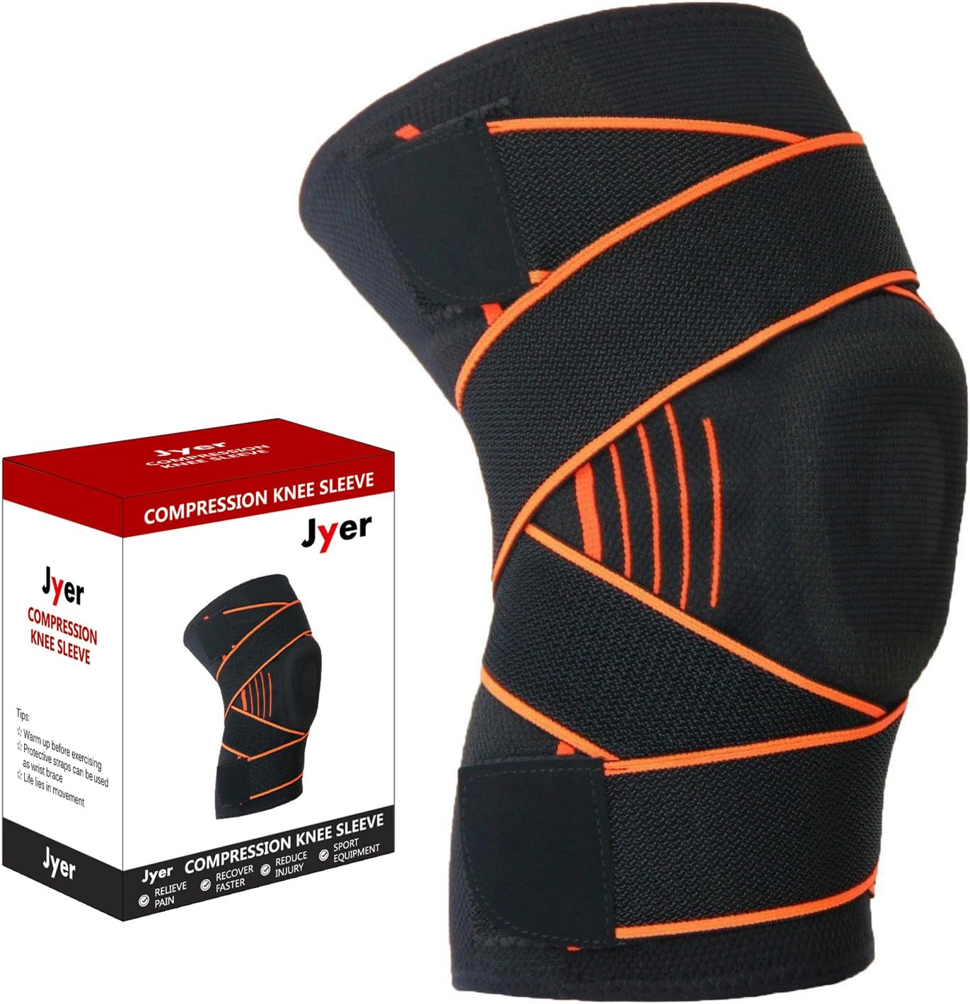 Jyer Compression Knee Brace Sleeve Support with Protective Straps and Shock-absorbing Pad, for Running, Meniscus Tear, Joint Pain, Arthritis Relief, Acl Recovery and Sports (X-Large)