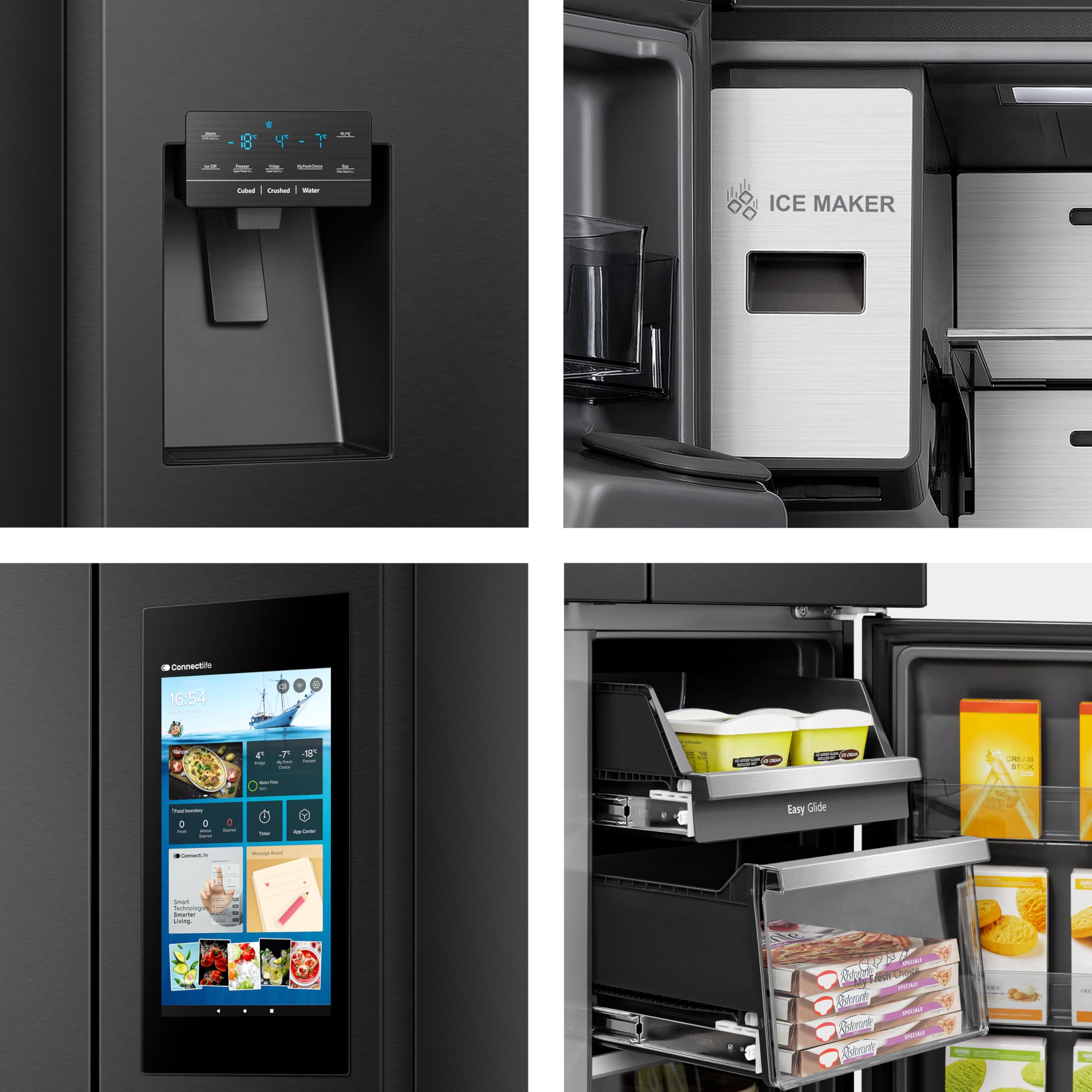 Hisense RQ760N4IFE Cross Door Puerta Americana con dispensador, Total NoFrost, Smart Connectivity con Pantalla & WiFi, MultiFlow,Metal Tech Cooling, E, Negro