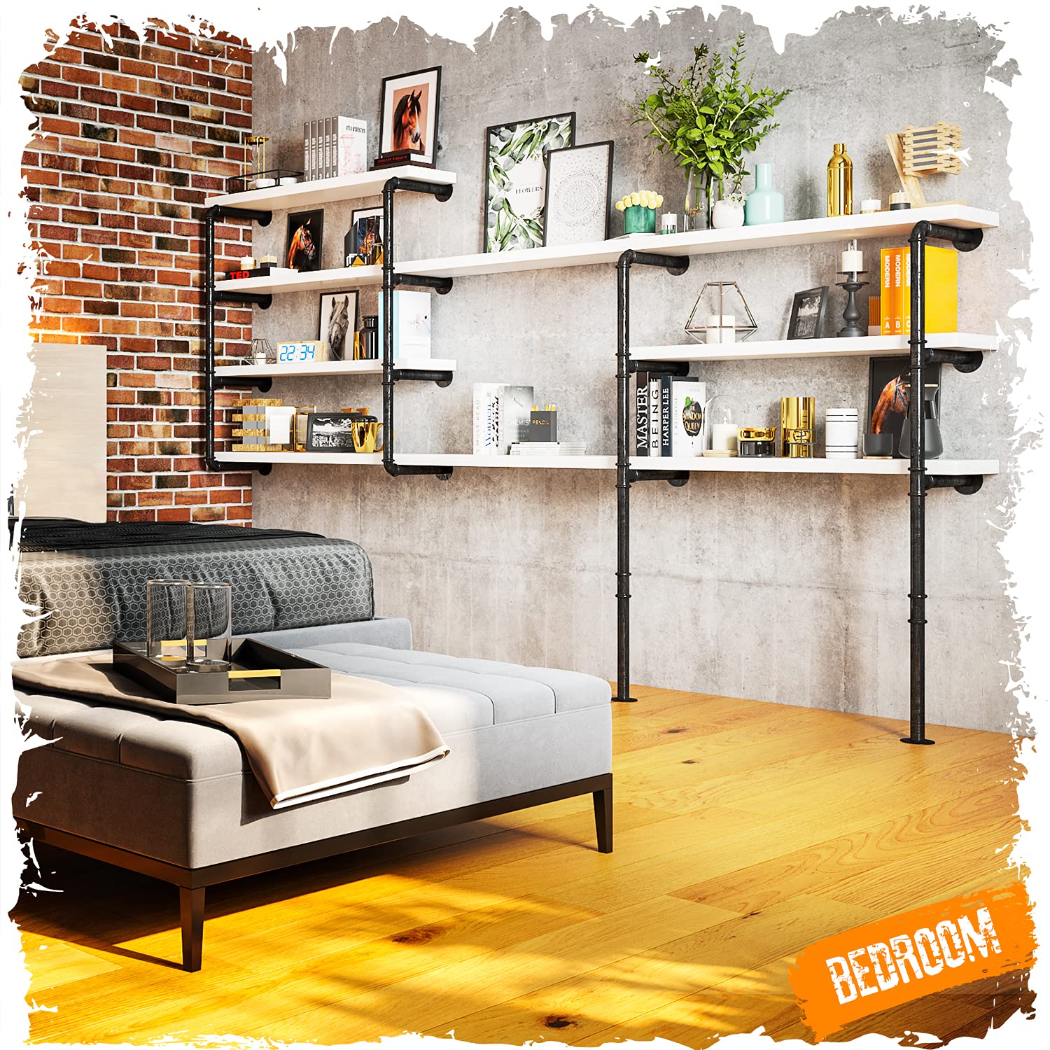 Shelving Brackets Pipe Shelves for Wall 3in1 Industrial Pipe Shelving