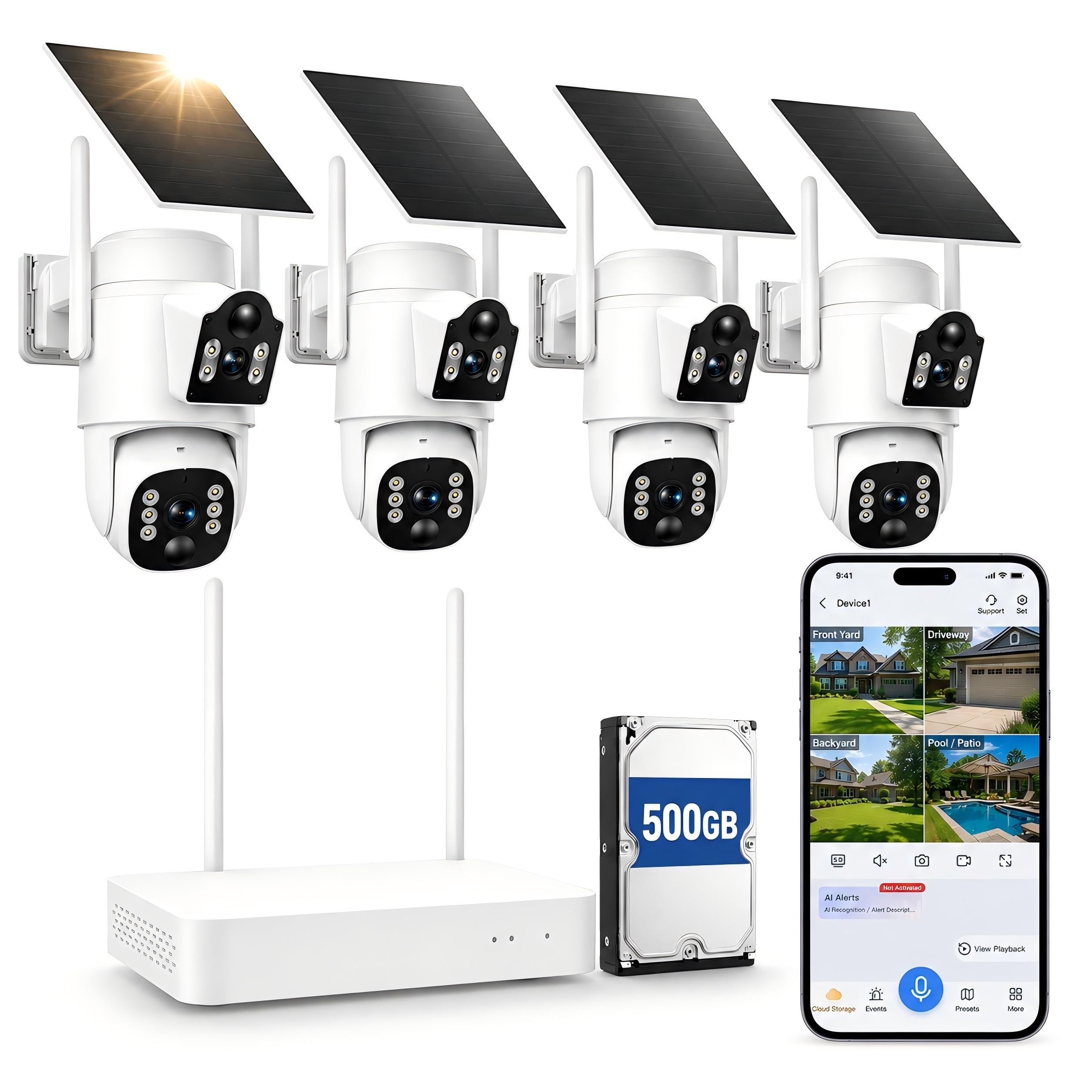 Camcamp Solar Security Cameras Wireless Outdoor, 4 Cameras (8 Screen), Dual Lens Wireless Cameras for Home Security, 10CH NVR, 2.4/5GHz WiFi, 2K Color Night Vision, 2-Way Audio, No Monthly Fee-picture-21