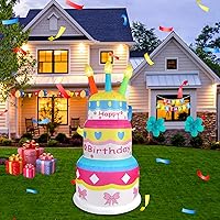 Vista 12 de Pastel de cumpleaños inflable de 4 pies con velas, luces LED integradas, adecuado para decoración de interiores, exteriores, patio, césped