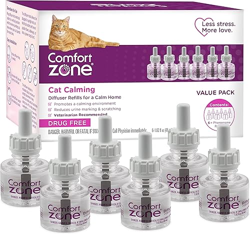 Comfort Zone Kit de repuestos de difusor calmante para gatos paquete de 6 feromonas para reducir el estrés, rociar y raspar