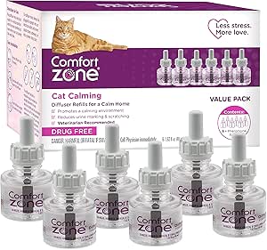 Comfort Zone Cat Calming Diffuser Refills Value Kit: 6 pack; Pheromones to Reduce Stress, Spraying &amp; Scratching