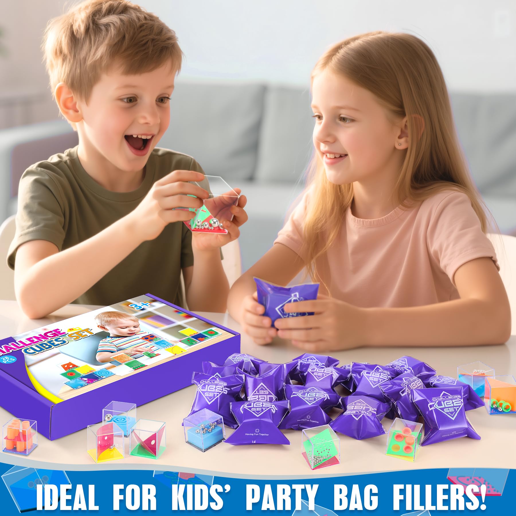 Gontence 28 Pcs Cubi Rompicapo Bambini con 28 Sacchetti Viola - Giochini per Feste di Compleanno Bambini | Bambina Bambino Regalini Compleanno | Regali di giocattoli di Natale | Mini Giochi di Puzzle