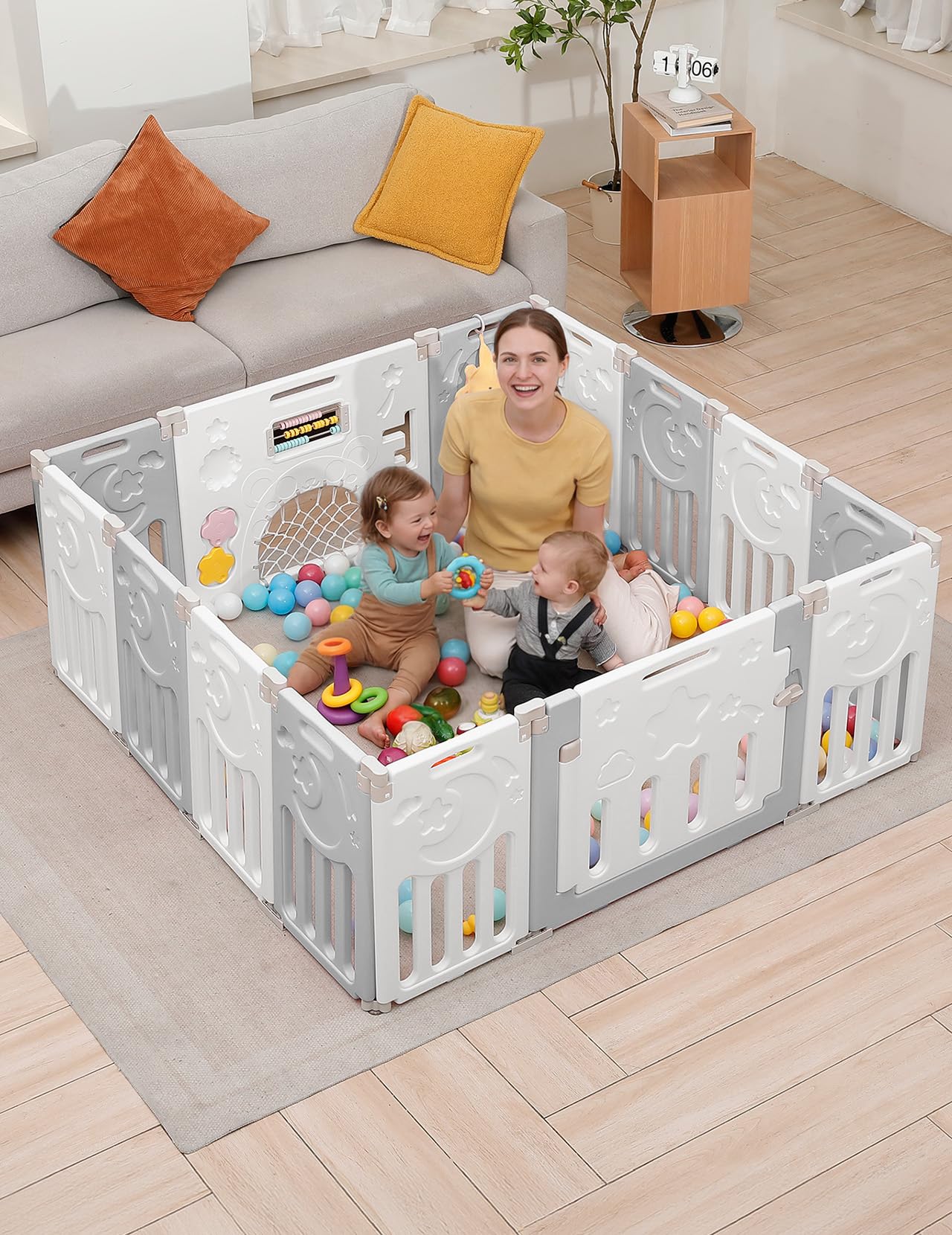 Dripex Box Bambini 150×150 cm, Recinto per Bambini Pieghevole, Box Neonato in Forma Adattabile, Recinto Neonato in Plastica, Grigio