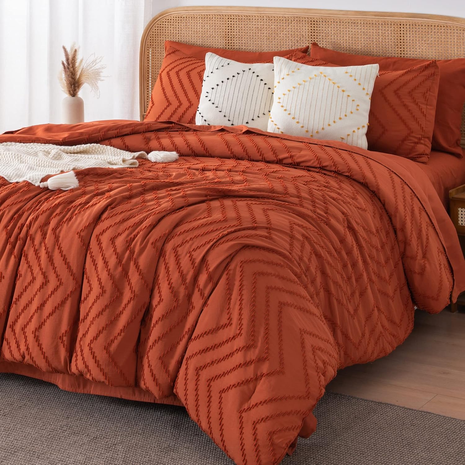 Beige King Microfiber Bed in a Bag Set with Geometric Design